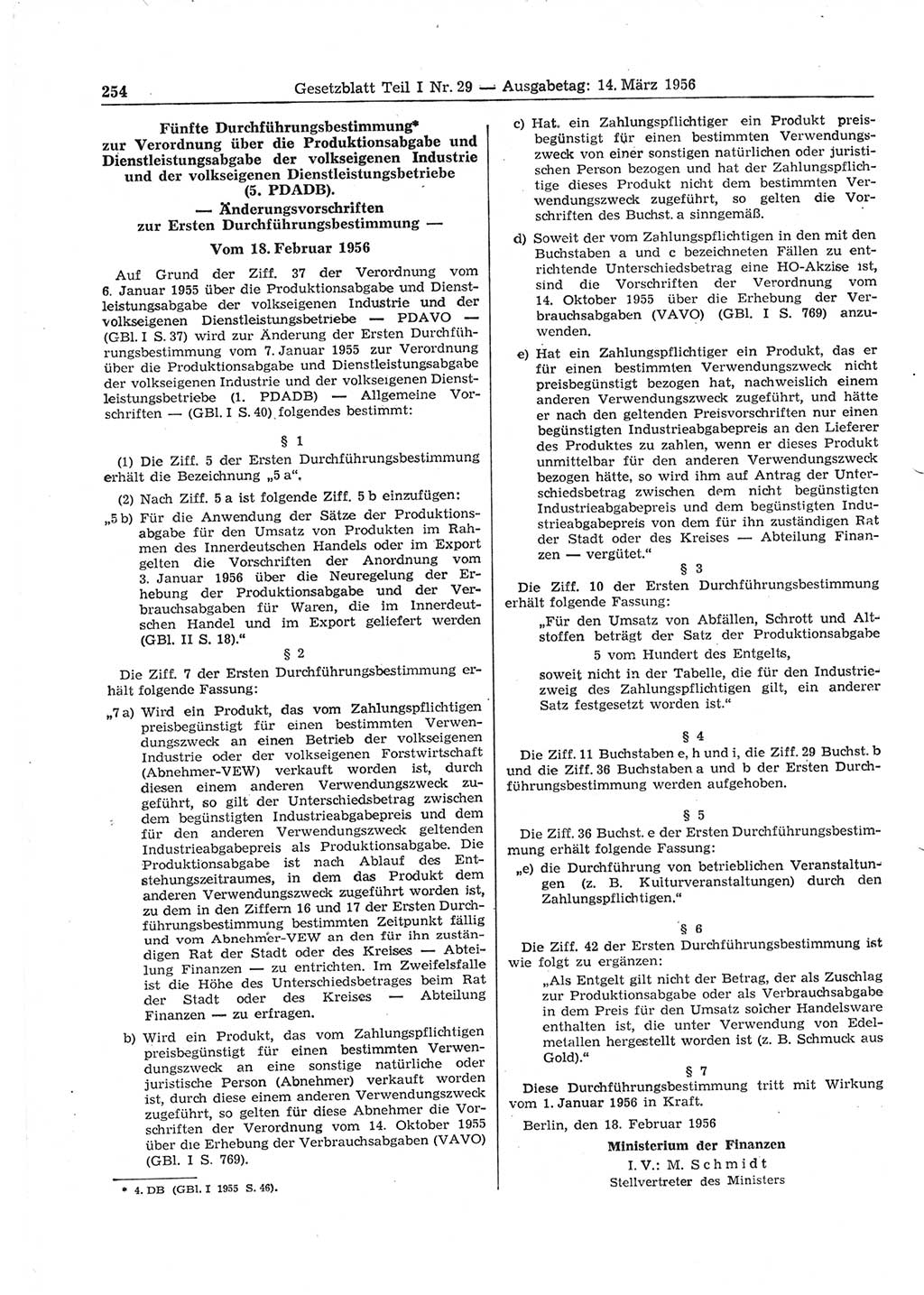 Gesetzblatt (GBl.) der Deutschen Demokratischen Republik (DDR) Teil Ⅰ 1956, Seite 254 (GBl. DDR Ⅰ 1956, S. 254)