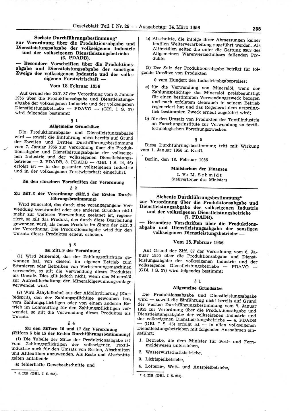 Gesetzblatt (GBl.) der Deutschen Demokratischen Republik (DDR) Teil Ⅰ 1956, Seite 255 (GBl. DDR Ⅰ 1956, S. 255)