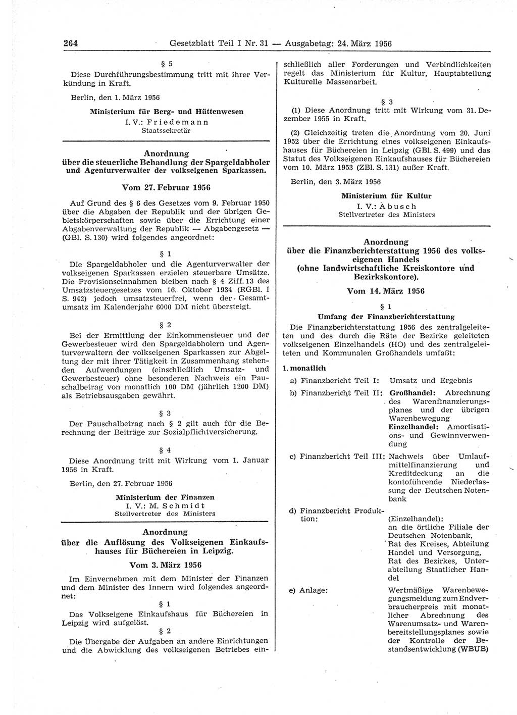 Gesetzblatt (GBl.) der Deutschen Demokratischen Republik (DDR) Teil Ⅰ 1956, Seite 264 (GBl. DDR Ⅰ 1956, S. 264)