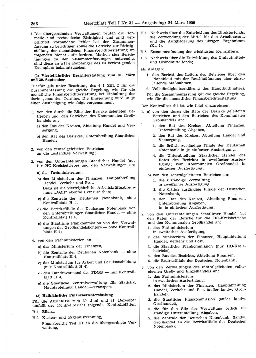 Gesetzblatt (GBl.) der Deutschen Demokratischen Republik (DDR) Teil Ⅰ 1956, Seite 266 (GBl. DDR Ⅰ 1956, S. 266)