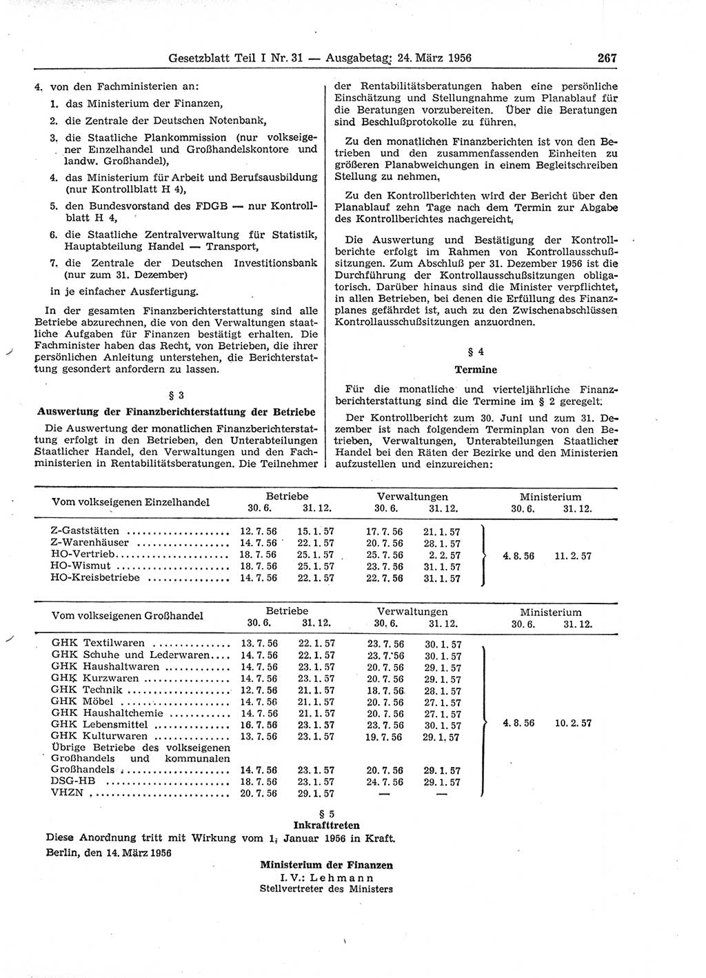 Gesetzblatt (GBl.) der Deutschen Demokratischen Republik (DDR) Teil Ⅰ 1956, Seite 267 (GBl. DDR Ⅰ 1956, S. 267)