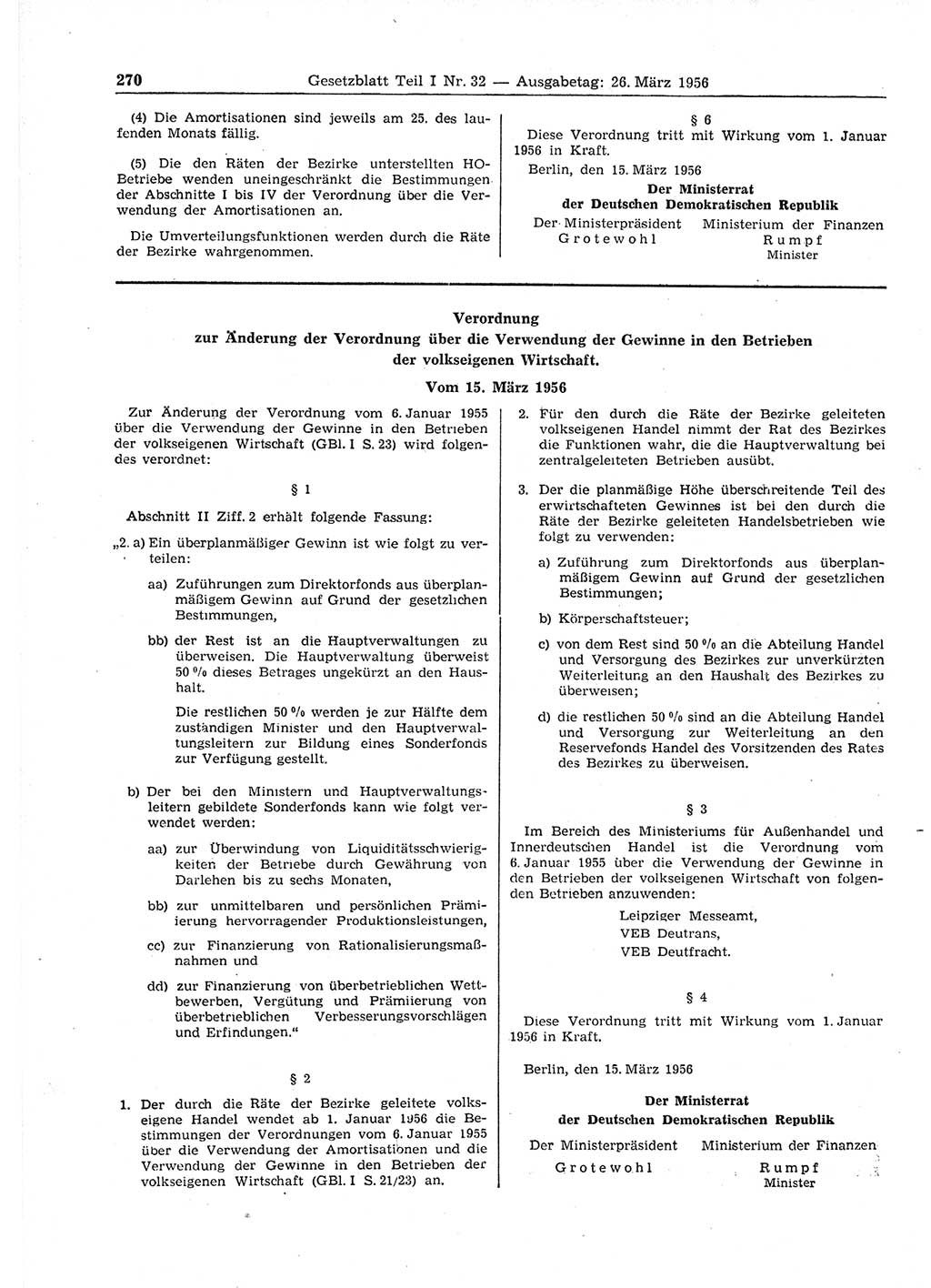 Gesetzblatt (GBl.) der Deutschen Demokratischen Republik (DDR) Teil Ⅰ 1956, Seite 270 (GBl. DDR Ⅰ 1956, S. 270)