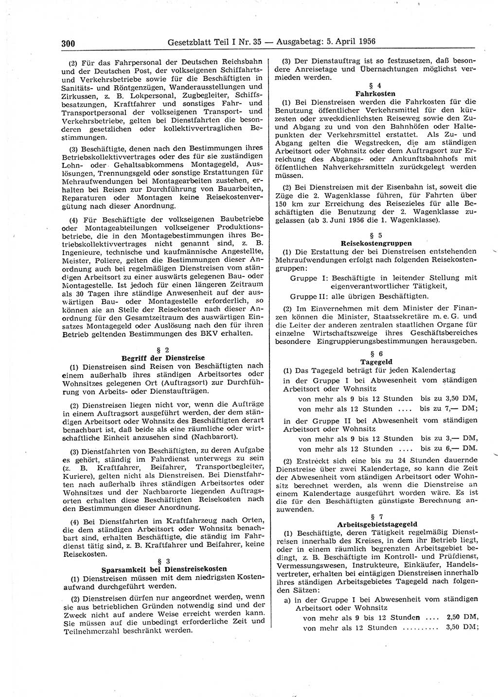 Gesetzblatt (GBl.) der Deutschen Demokratischen Republik (DDR) Teil Ⅰ 1956, Seite 300 (GBl. DDR Ⅰ 1956, S. 300)