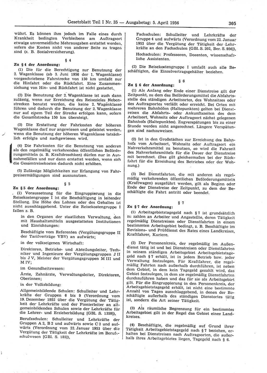 Gesetzblatt (GBl.) der Deutschen Demokratischen Republik (DDR) Teil Ⅰ 1956, Seite 305 (GBl. DDR Ⅰ 1956, S. 305)