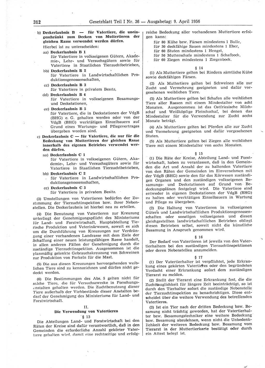 Gesetzblatt (GBl.) der Deutschen Demokratischen Republik (DDR) Teil Ⅰ 1956, Seite 312 (GBl. DDR Ⅰ 1956, S. 312)