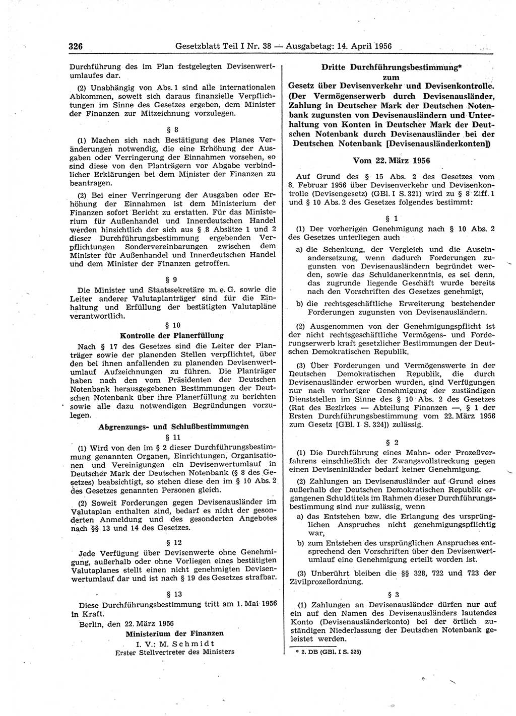 Gesetzblatt (GBl.) der Deutschen Demokratischen Republik (DDR) Teil Ⅰ 1956, Seite 326 (GBl. DDR Ⅰ 1956, S. 326)
