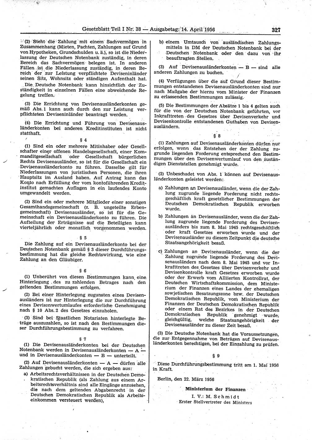 Gesetzblatt (GBl.) der Deutschen Demokratischen Republik (DDR) Teil Ⅰ 1956, Seite 327 (GBl. DDR Ⅰ 1956, S. 327)