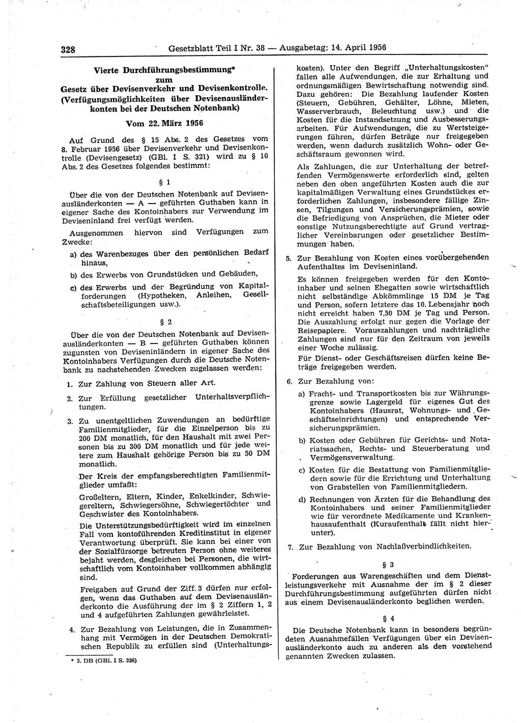 Gesetzblatt (GBl.) der Deutschen Demokratischen Republik (DDR) Teil Ⅰ 1956, Seite 328 (GBl. DDR Ⅰ 1956, S. 328)