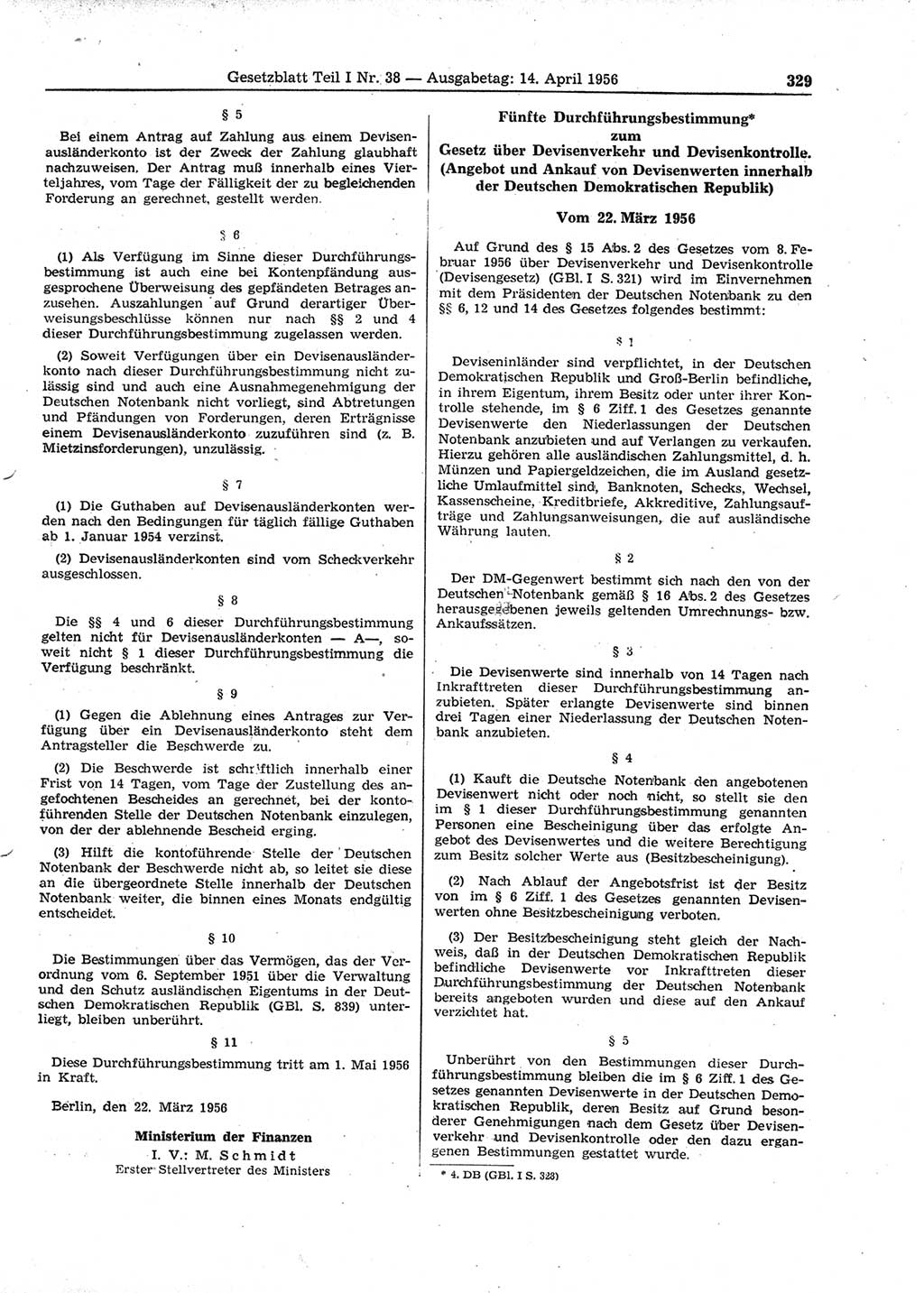 Gesetzblatt (GBl.) der Deutschen Demokratischen Republik (DDR) Teil â… 1956, Seite 329 (GBl. DDR â… 1956, S. 329)