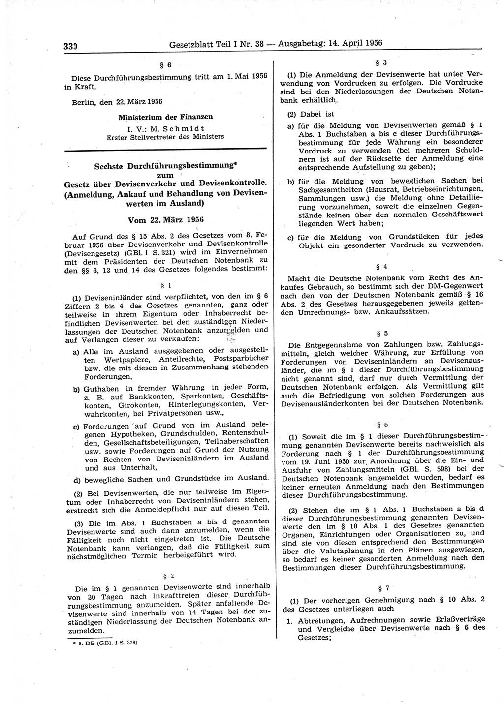 Gesetzblatt (GBl.) der Deutschen Demokratischen Republik (DDR) Teil Ⅰ 1956, Seite 330 (GBl. DDR Ⅰ 1956, S. 330)