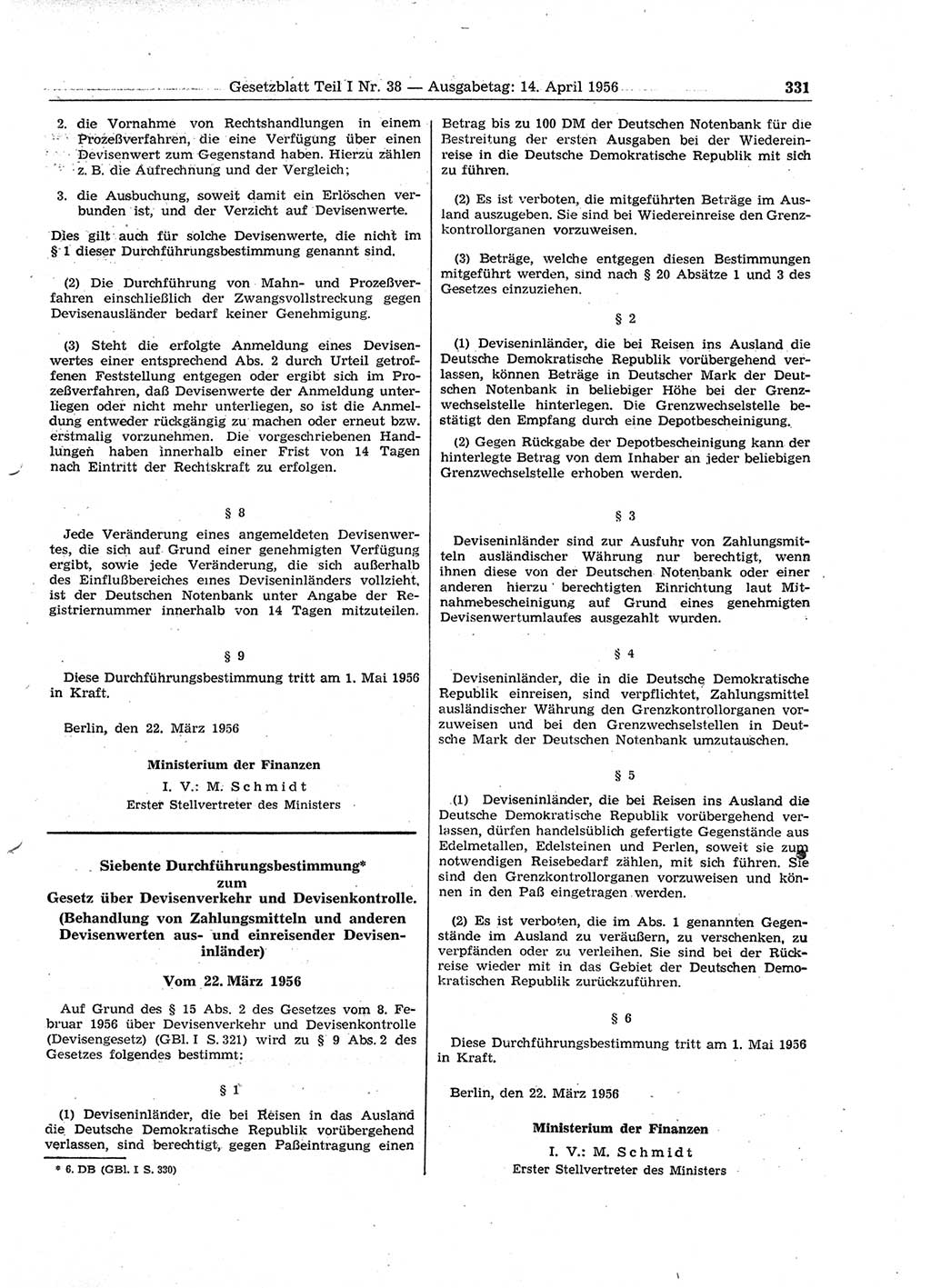 Gesetzblatt (GBl.) der Deutschen Demokratischen Republik (DDR) Teil Ⅰ 1956, Seite 331 (GBl. DDR Ⅰ 1956, S. 331)