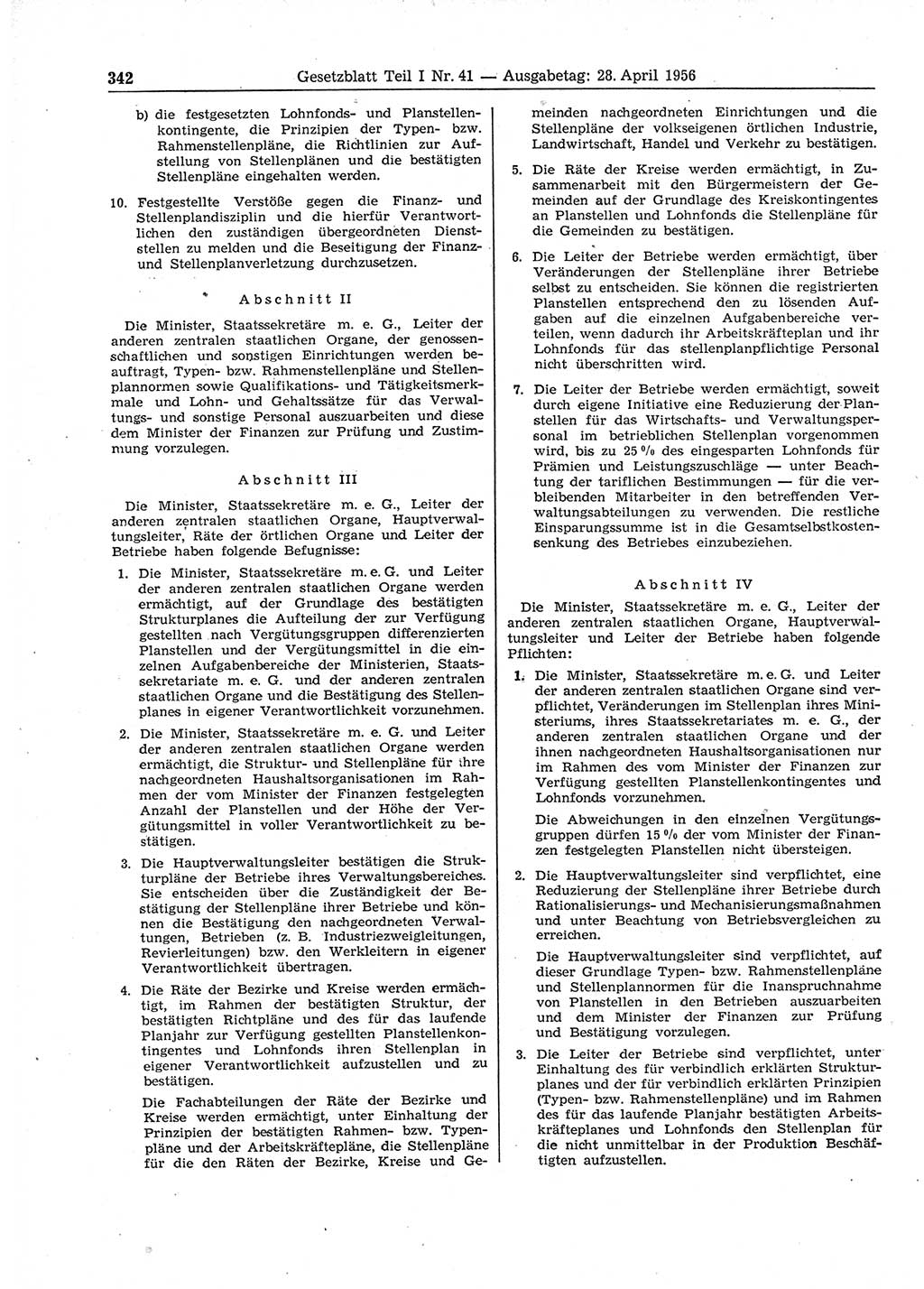 Gesetzblatt (GBl.) der Deutschen Demokratischen Republik (DDR) Teil Ⅰ 1956, Seite 342 (GBl. DDR Ⅰ 1956, S. 342)