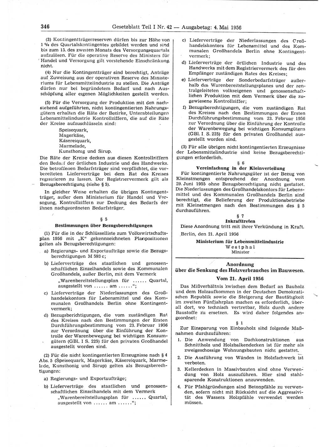 Gesetzblatt (GBl.) der Deutschen Demokratischen Republik (DDR) Teil Ⅰ 1956, Seite 346 (GBl. DDR Ⅰ 1956, S. 346)