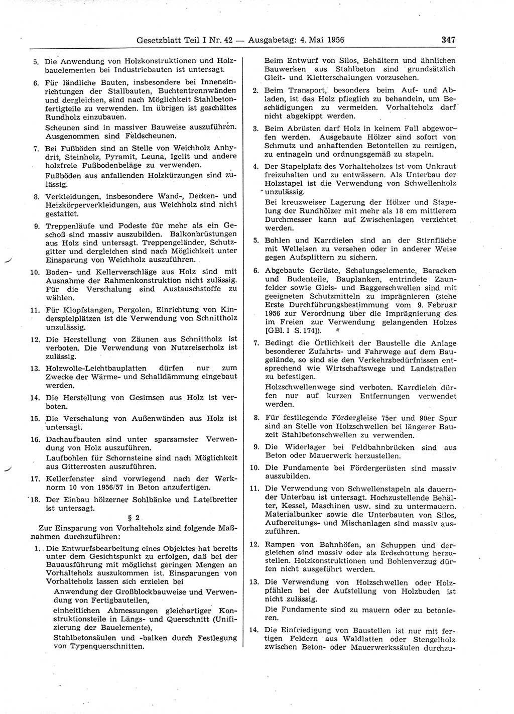 Gesetzblatt (GBl.) der Deutschen Demokratischen Republik (DDR) Teil Ⅰ 1956, Seite 347 (GBl. DDR Ⅰ 1956, S. 347)