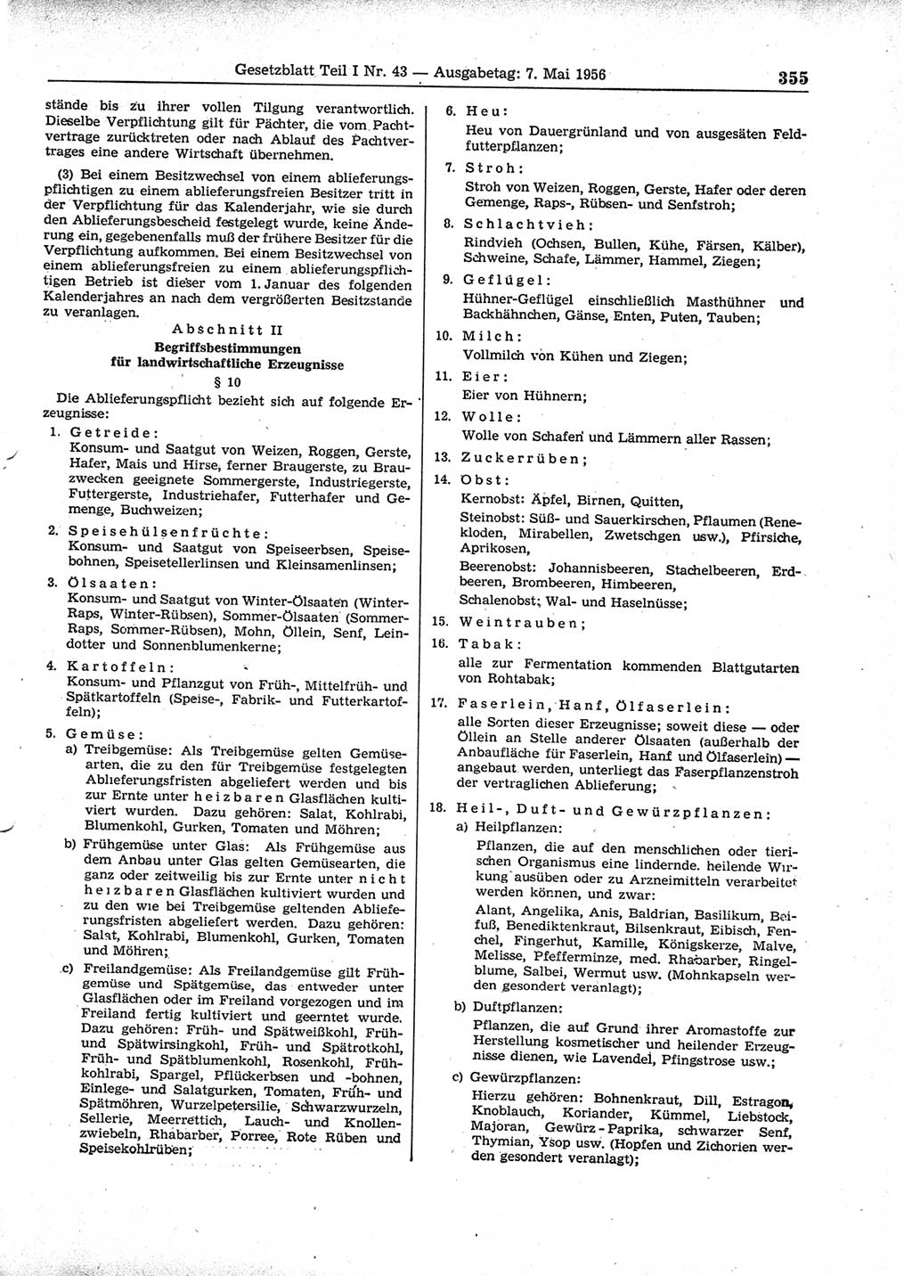 Gesetzblatt (GBl.) der Deutschen Demokratischen Republik (DDR) Teil Ⅰ 1956, Seite 355 (GBl. DDR Ⅰ 1956, S. 355)