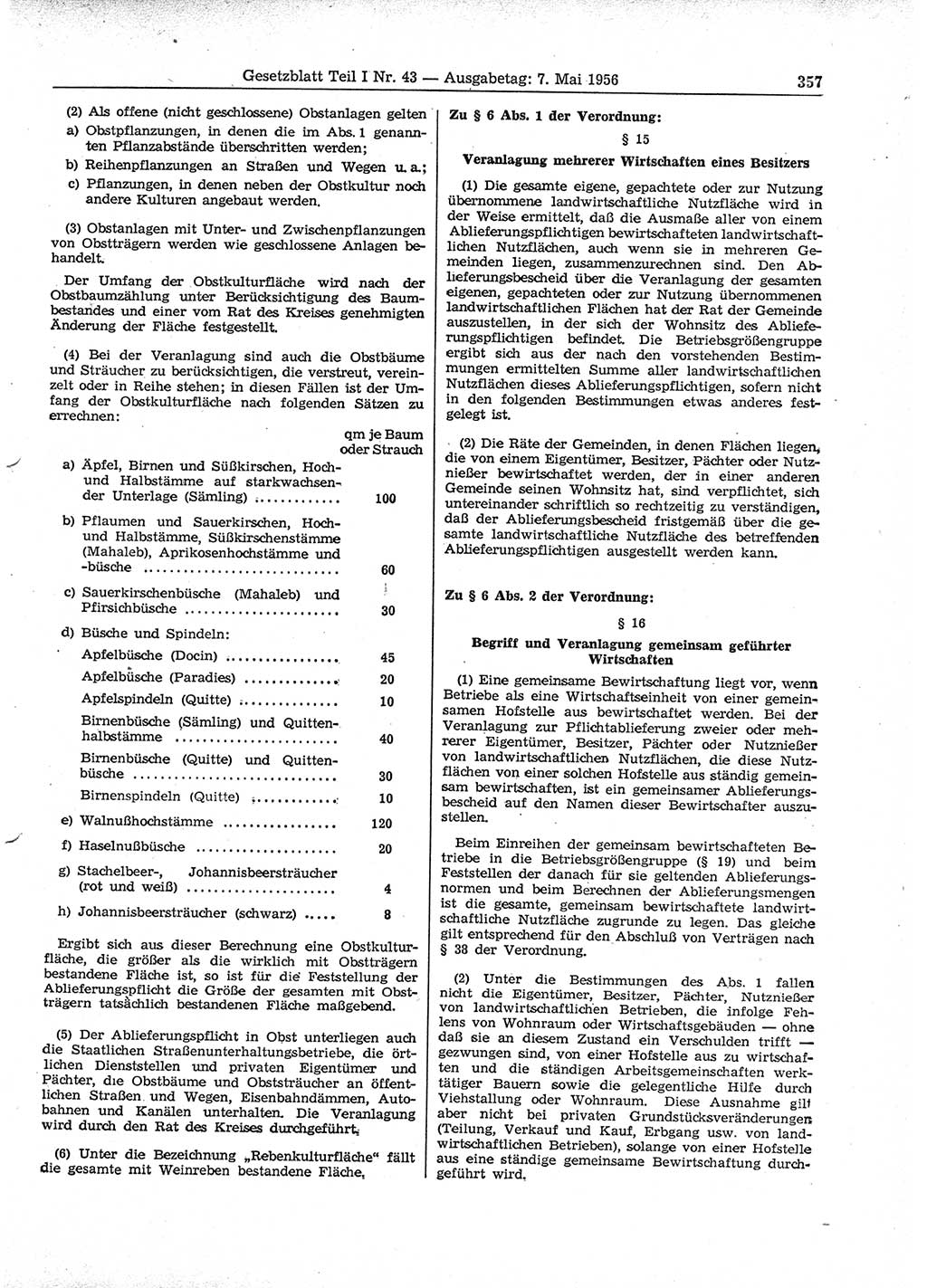 Gesetzblatt (GBl.) der Deutschen Demokratischen Republik (DDR) Teil Ⅰ 1956, Seite 357 (GBl. DDR Ⅰ 1956, S. 357)