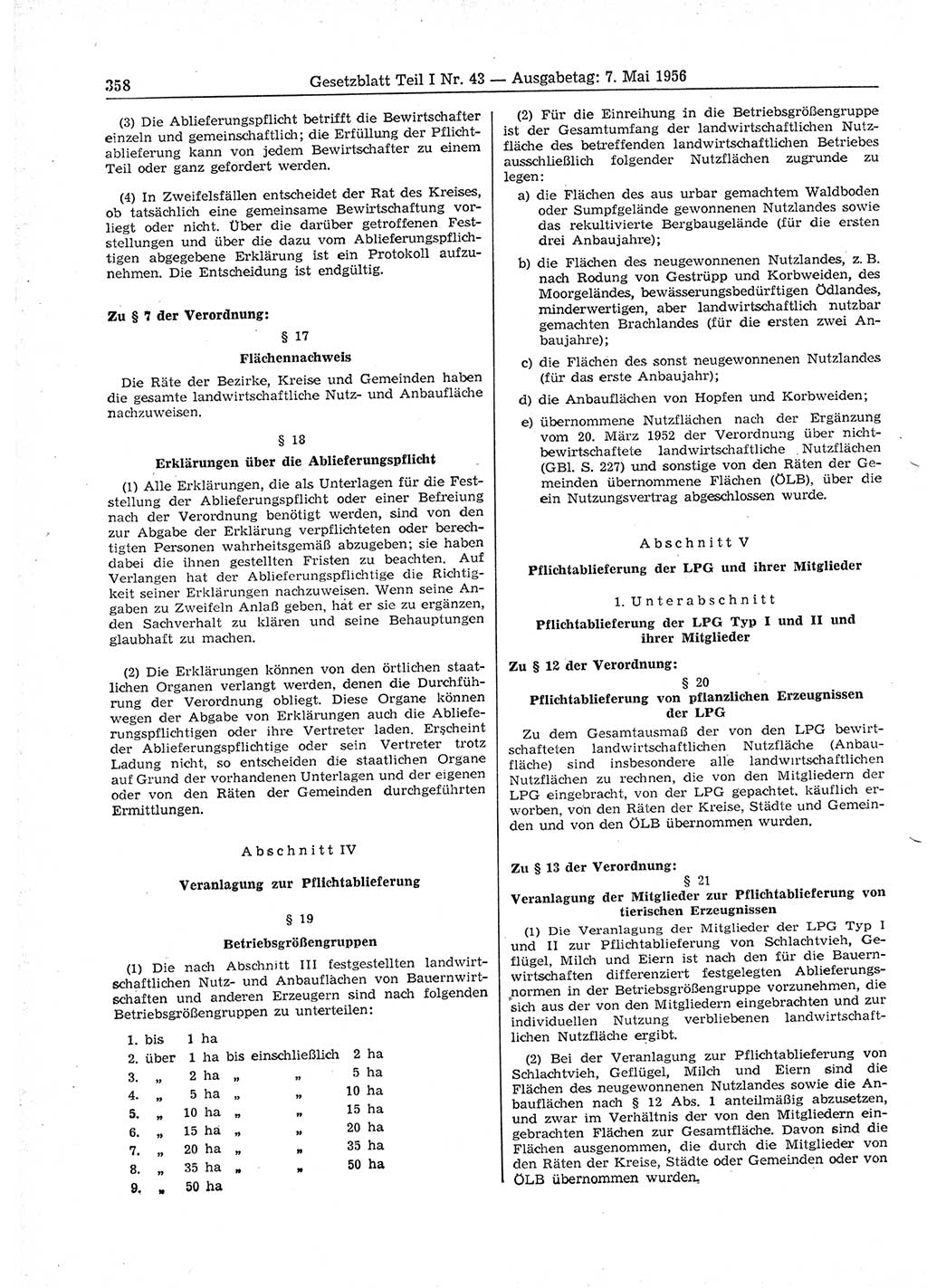 Gesetzblatt (GBl.) der Deutschen Demokratischen Republik (DDR) Teil Ⅰ 1956, Seite 358 (GBl. DDR Ⅰ 1956, S. 358)