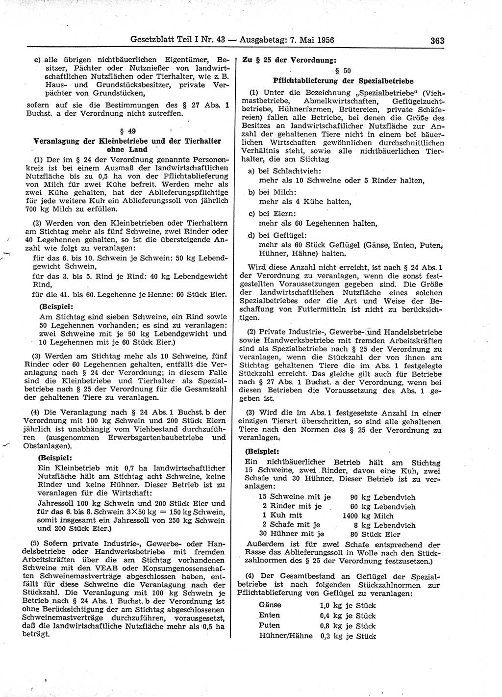 Gesetzblatt (GBl.) der Deutschen Demokratischen Republik (DDR) Teil Ⅰ 1956, Seite 363 (GBl. DDR Ⅰ 1956, S. 363)