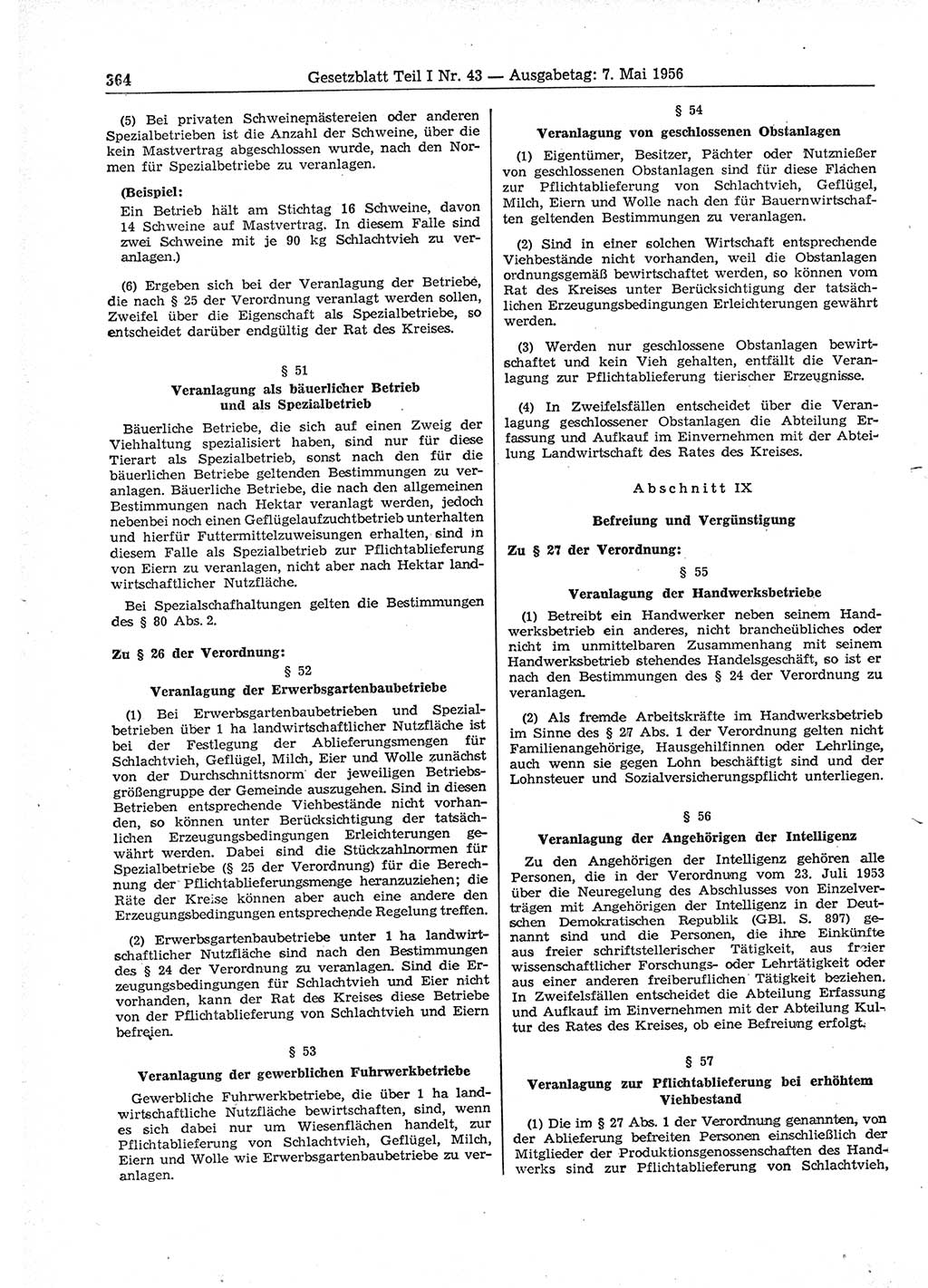 Gesetzblatt (GBl.) der Deutschen Demokratischen Republik (DDR) Teil Ⅰ 1956, Seite 364 (GBl. DDR Ⅰ 1956, S. 364)