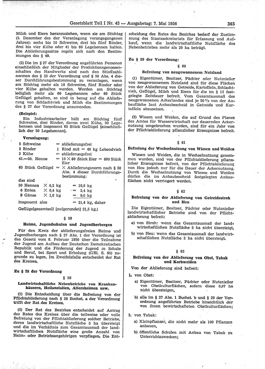 Gesetzblatt (GBl.) der Deutschen Demokratischen Republik (DDR) Teil Ⅰ 1956, Seite 365 (GBl. DDR Ⅰ 1956, S. 365)