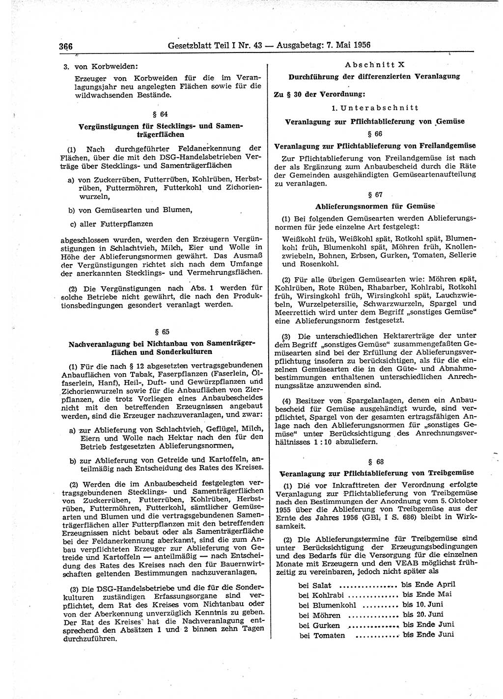 Gesetzblatt (GBl.) der Deutschen Demokratischen Republik (DDR) Teil Ⅰ 1956, Seite 366 (GBl. DDR Ⅰ 1956, S. 366)