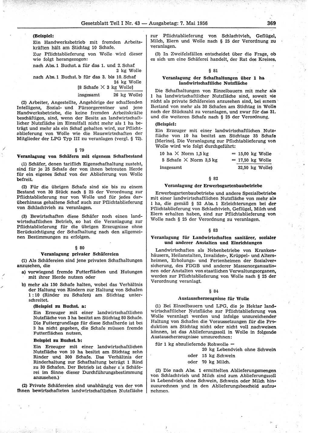 Gesetzblatt (GBl.) der Deutschen Demokratischen Republik (DDR) Teil Ⅰ 1956, Seite 369 (GBl. DDR Ⅰ 1956, S. 369)