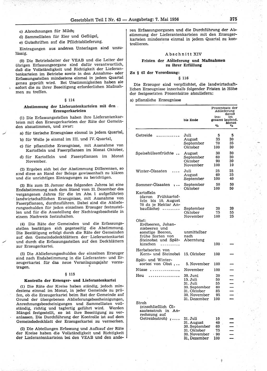 Gesetzblatt (GBl.) der Deutschen Demokratischen Republik (DDR) Teil Ⅰ 1956, Seite 375 (GBl. DDR Ⅰ 1956, S. 375)