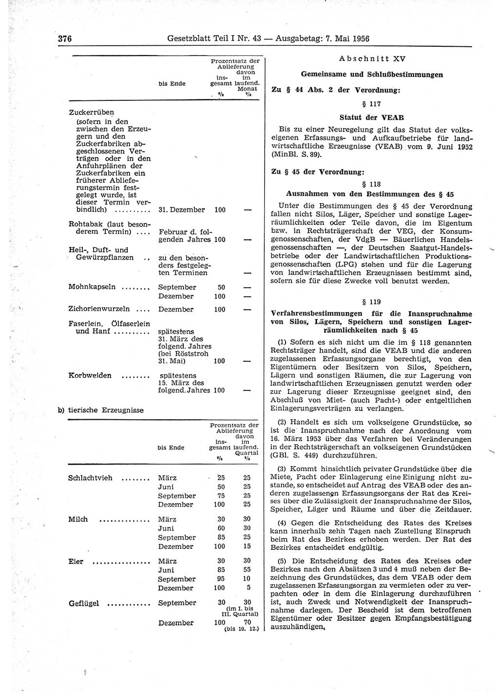 Gesetzblatt (GBl.) der Deutschen Demokratischen Republik (DDR) Teil Ⅰ 1956, Seite 376 (GBl. DDR Ⅰ 1956, S. 376)