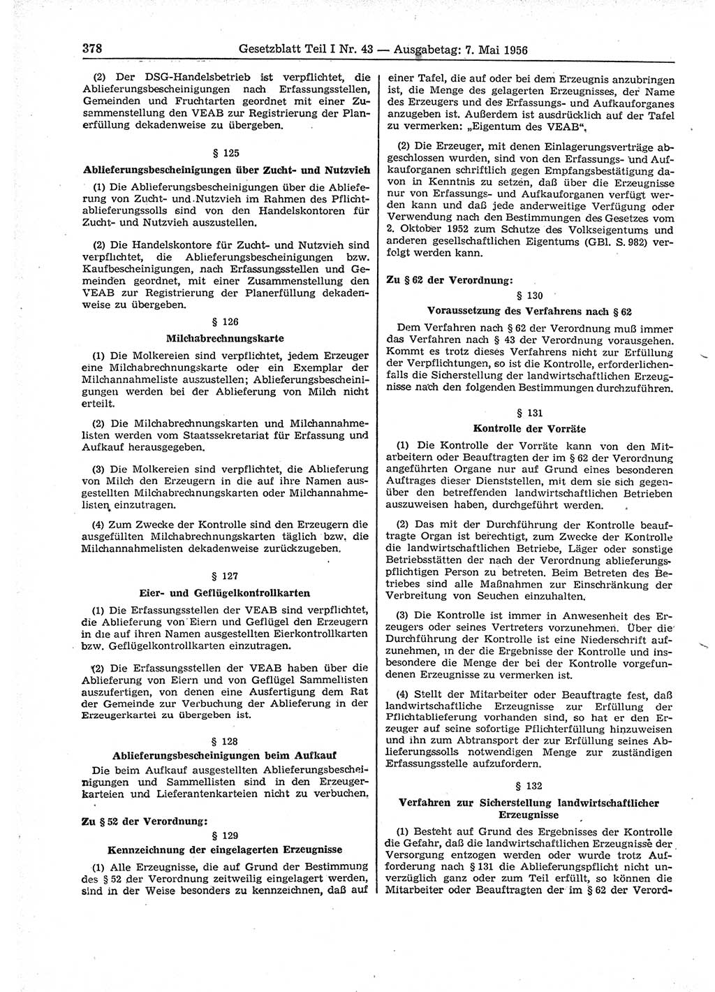 Gesetzblatt (GBl.) der Deutschen Demokratischen Republik (DDR) Teil Ⅰ 1956, Seite 378 (GBl. DDR Ⅰ 1956, S. 378)