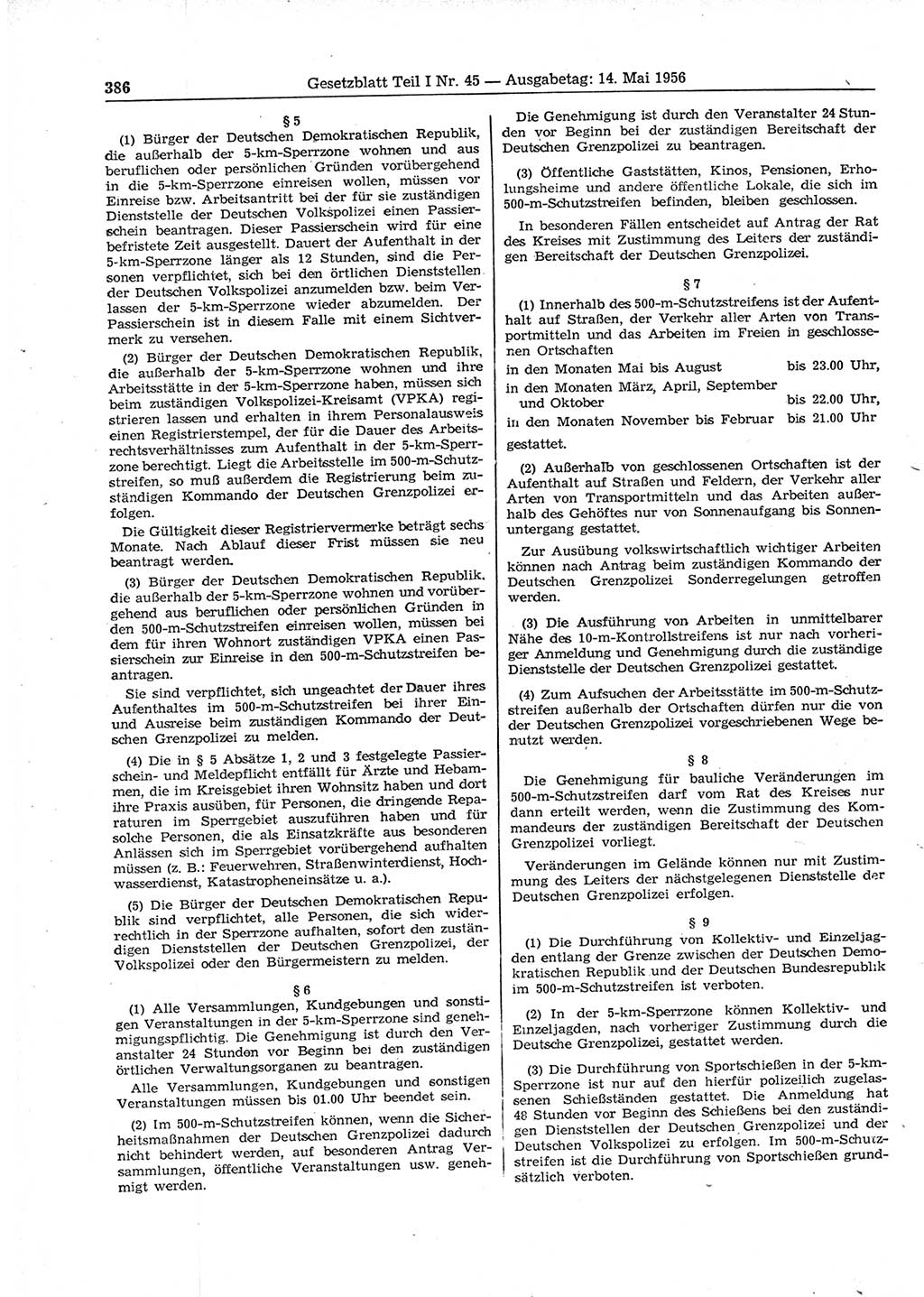 Gesetzblatt (GBl.) der Deutschen Demokratischen Republik (DDR) Teil Ⅰ 1956, Seite 386 (GBl. DDR Ⅰ 1956, S. 386)