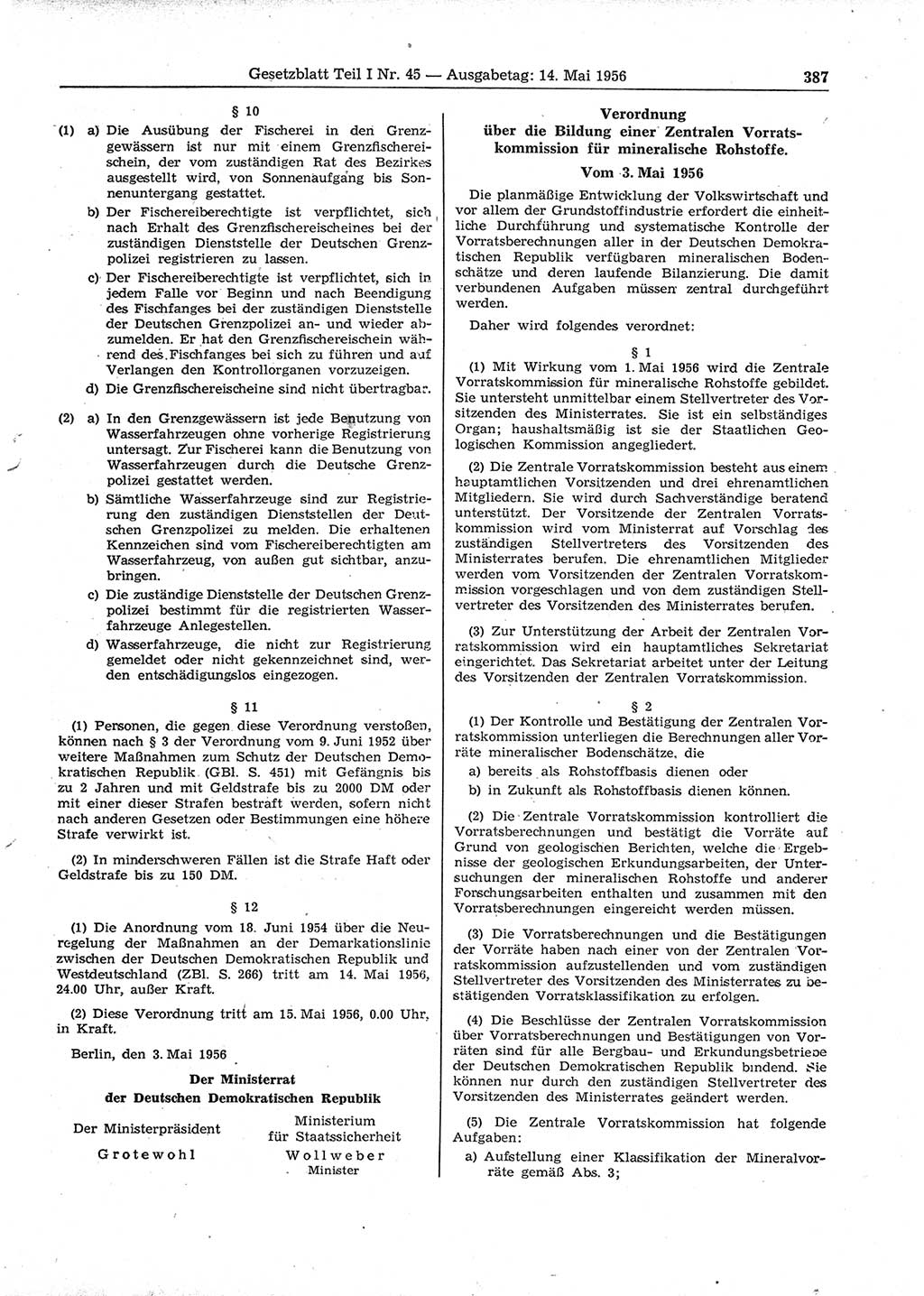 Gesetzblatt (GBl.) der Deutschen Demokratischen Republik (DDR) Teil Ⅰ 1956, Seite 387 (GBl. DDR Ⅰ 1956, S. 387)
