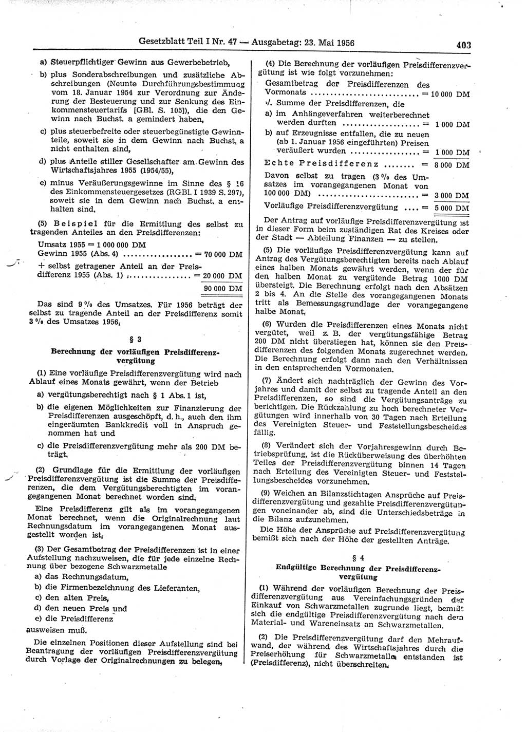 Gesetzblatt (GBl.) der Deutschen Demokratischen Republik (DDR) Teil Ⅰ 1956, Seite 403 (GBl. DDR Ⅰ 1956, S. 403)