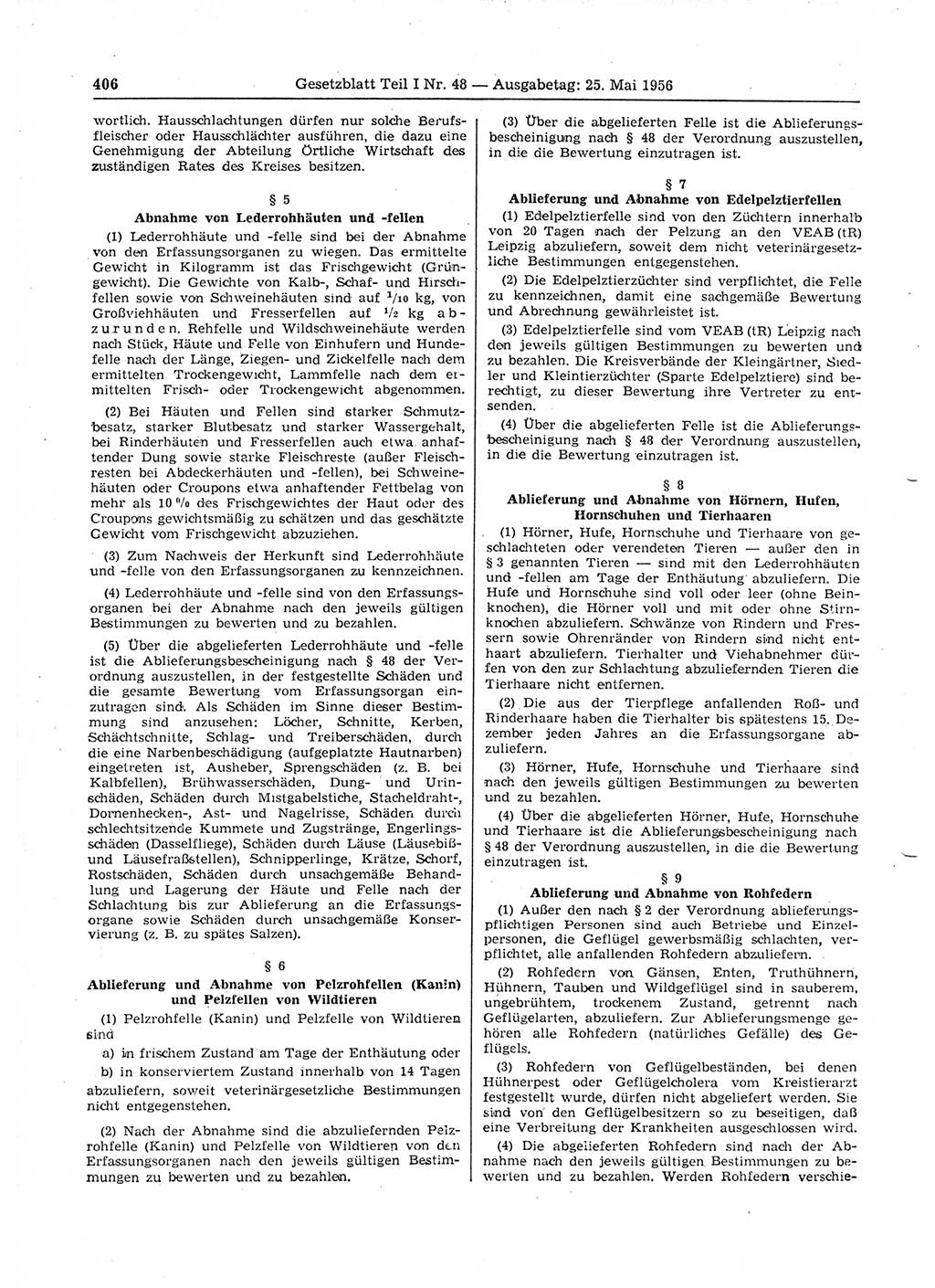 Gesetzblatt (GBl.) der Deutschen Demokratischen Republik (DDR) Teil Ⅰ 1956, Seite 406 (GBl. DDR Ⅰ 1956, S. 406)