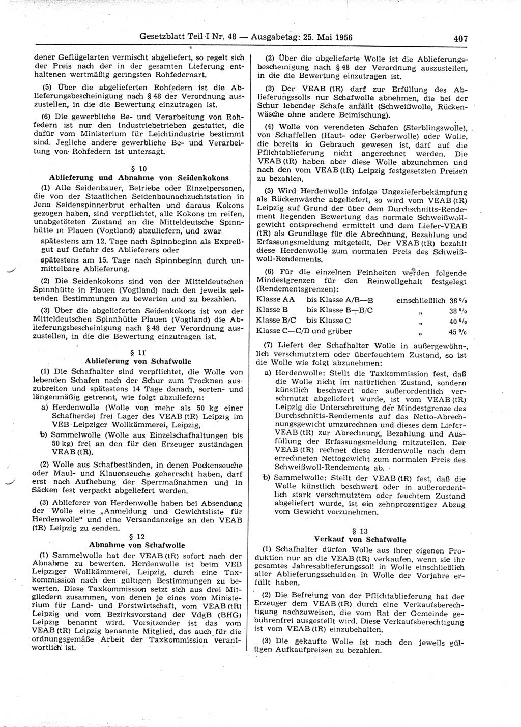 Gesetzblatt (GBl.) der Deutschen Demokratischen Republik (DDR) Teil Ⅰ 1956, Seite 407 (GBl. DDR Ⅰ 1956, S. 407)