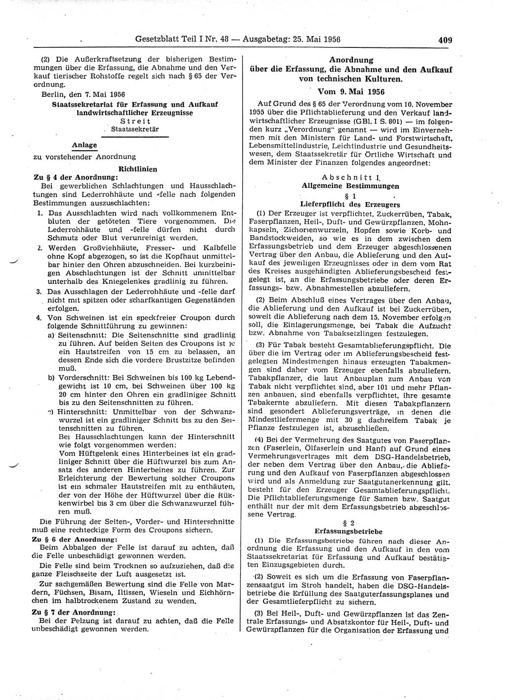 Gesetzblatt (GBl.) der Deutschen Demokratischen Republik (DDR) Teil Ⅰ 1956, Seite 409 (GBl. DDR Ⅰ 1956, S. 409)