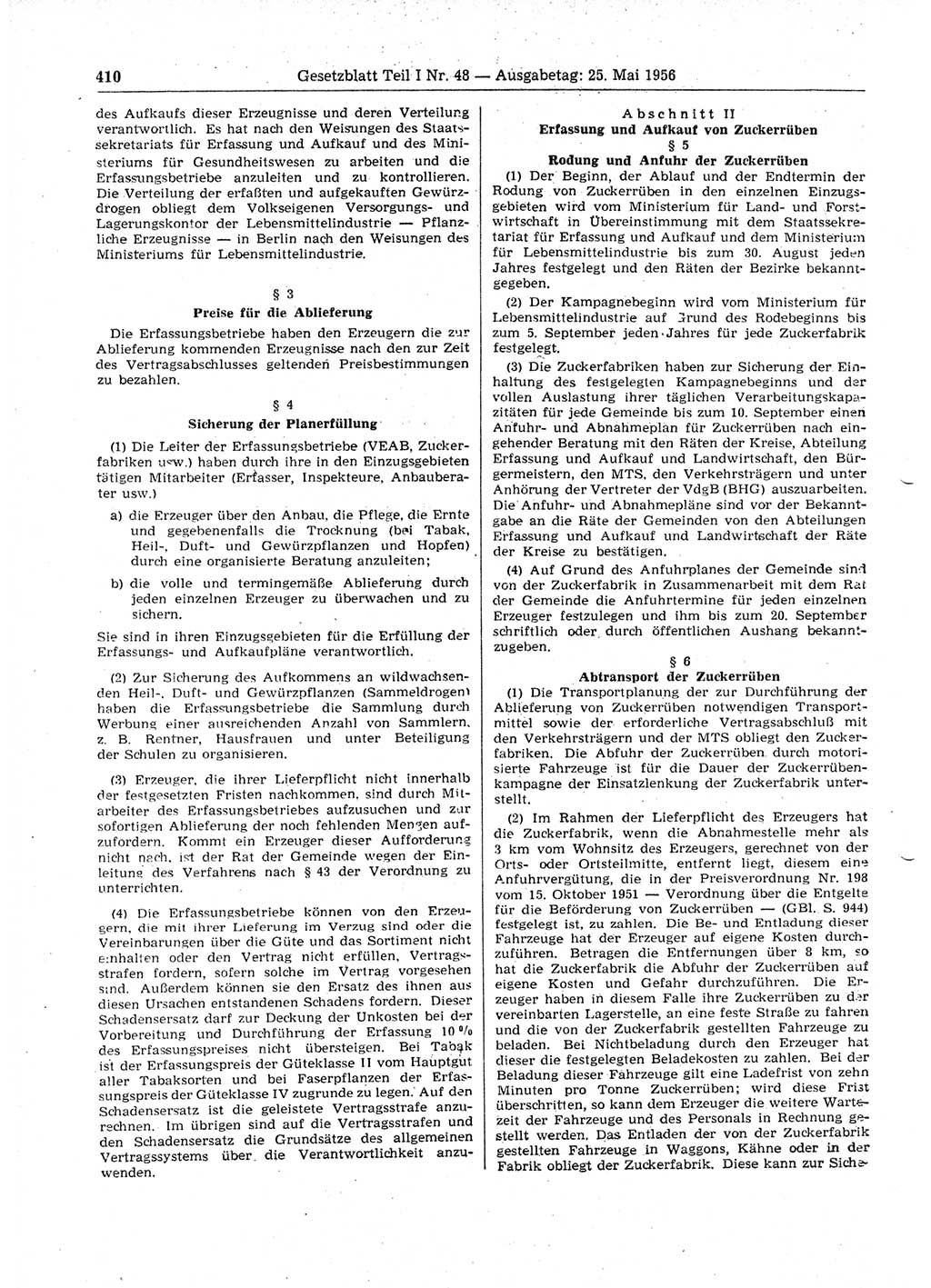 Gesetzblatt (GBl.) der Deutschen Demokratischen Republik (DDR) Teil Ⅰ 1956, Seite 410 (GBl. DDR Ⅰ 1956, S. 410)