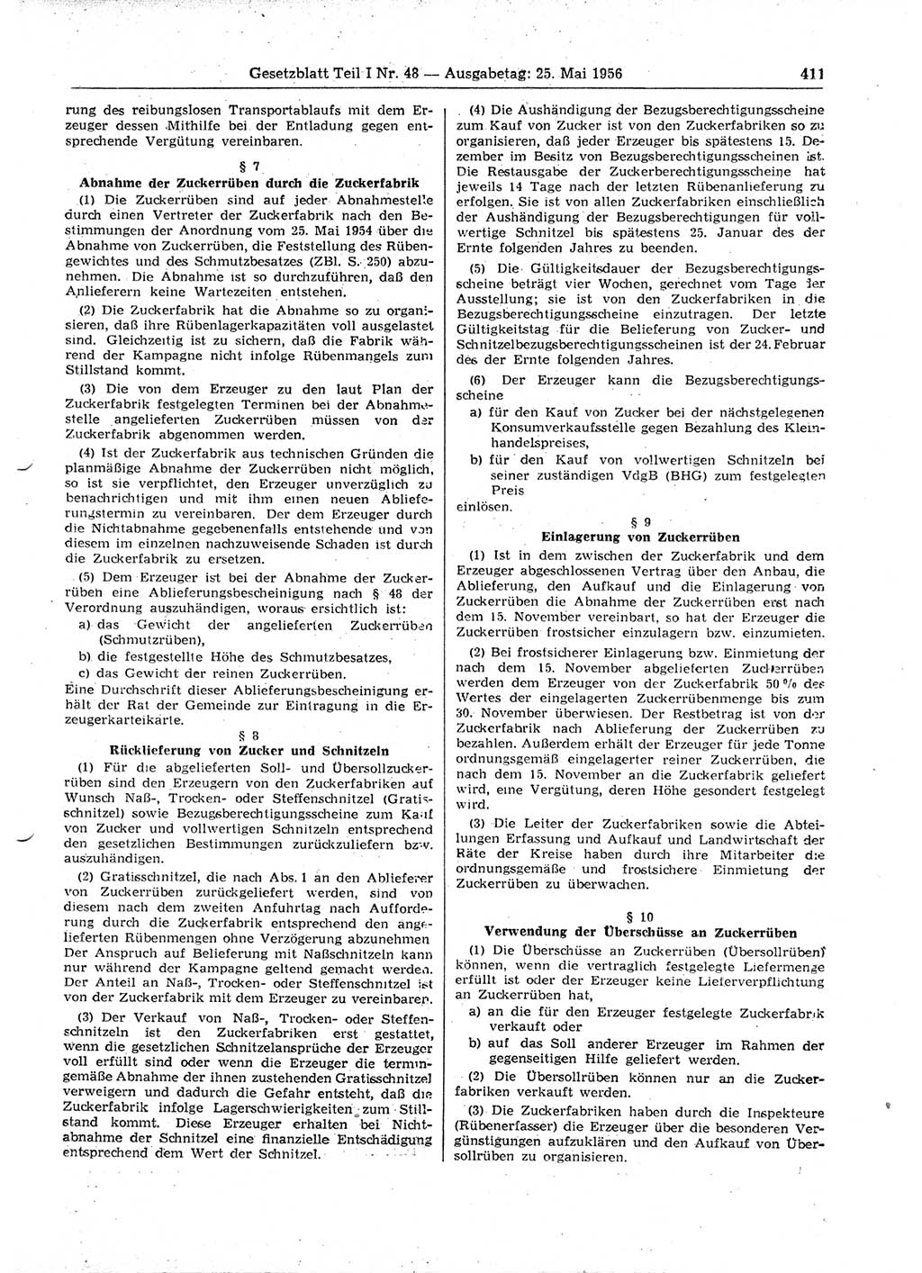 Gesetzblatt (GBl.) der Deutschen Demokratischen Republik (DDR) Teil Ⅰ 1956, Seite 411 (GBl. DDR Ⅰ 1956, S. 411)