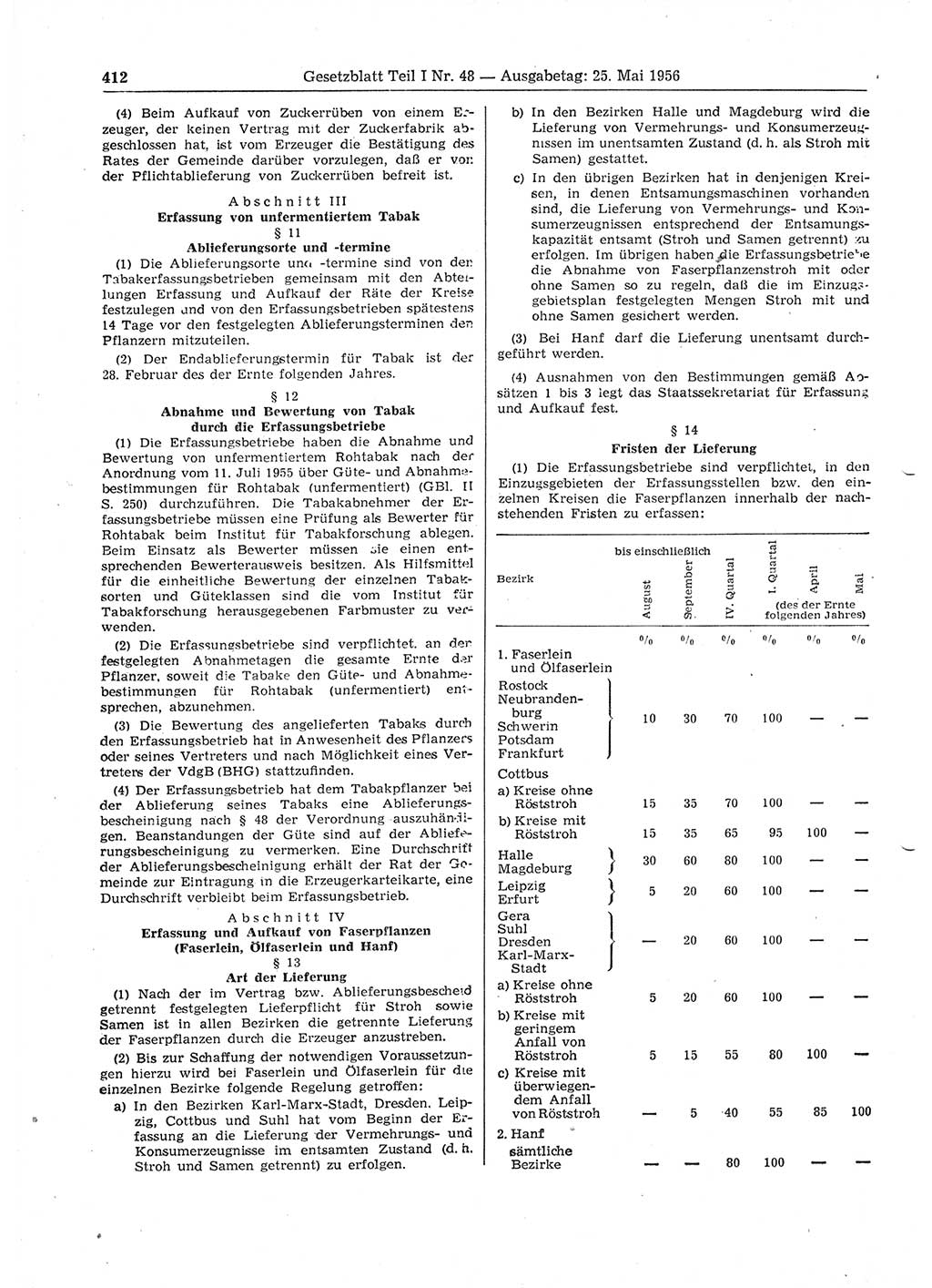 Gesetzblatt (GBl.) der Deutschen Demokratischen Republik (DDR) Teil Ⅰ 1956, Seite 412 (GBl. DDR Ⅰ 1956, S. 412)