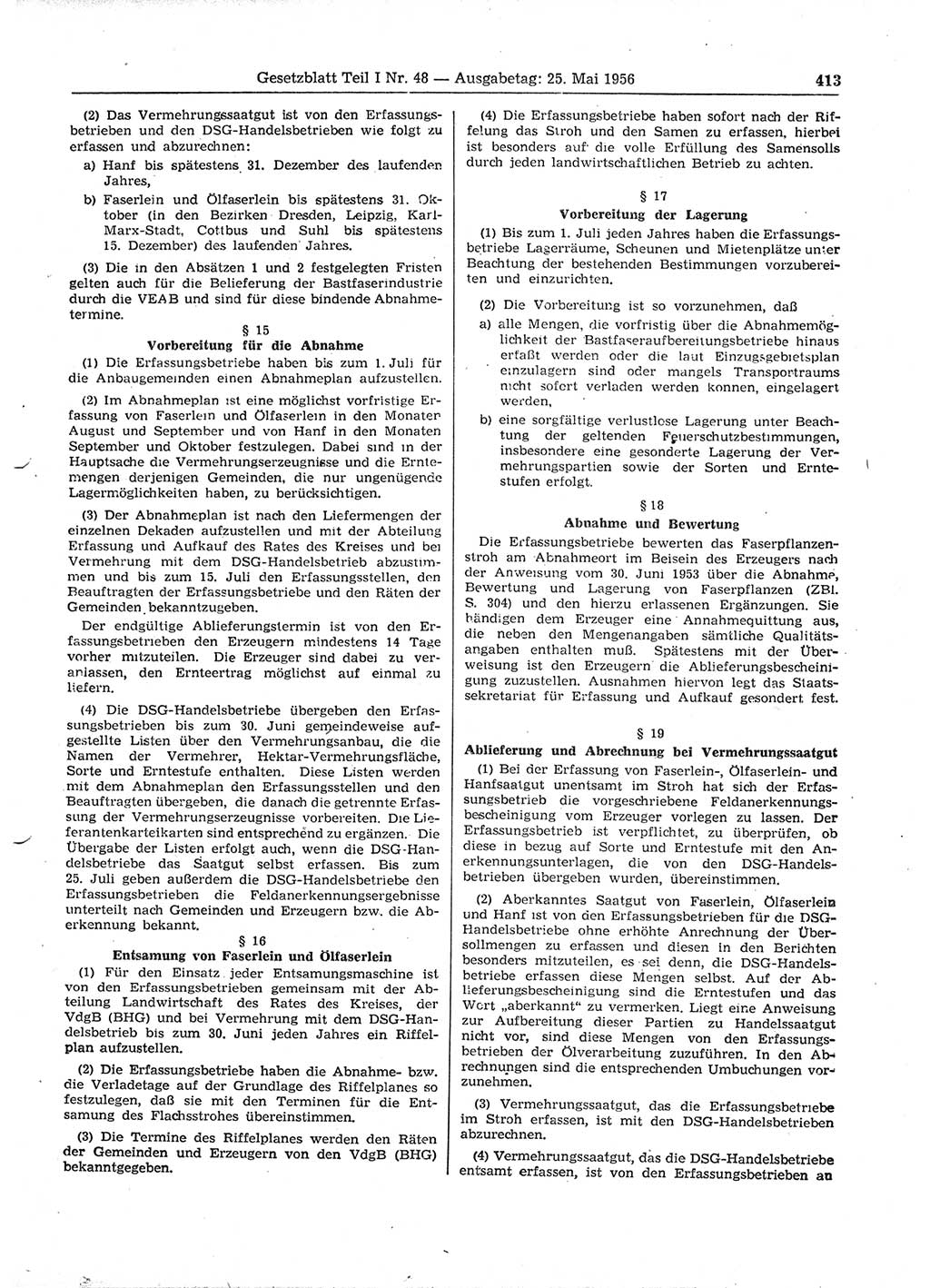 Gesetzblatt (GBl.) der Deutschen Demokratischen Republik (DDR) Teil Ⅰ 1956, Seite 413 (GBl. DDR Ⅰ 1956, S. 413)