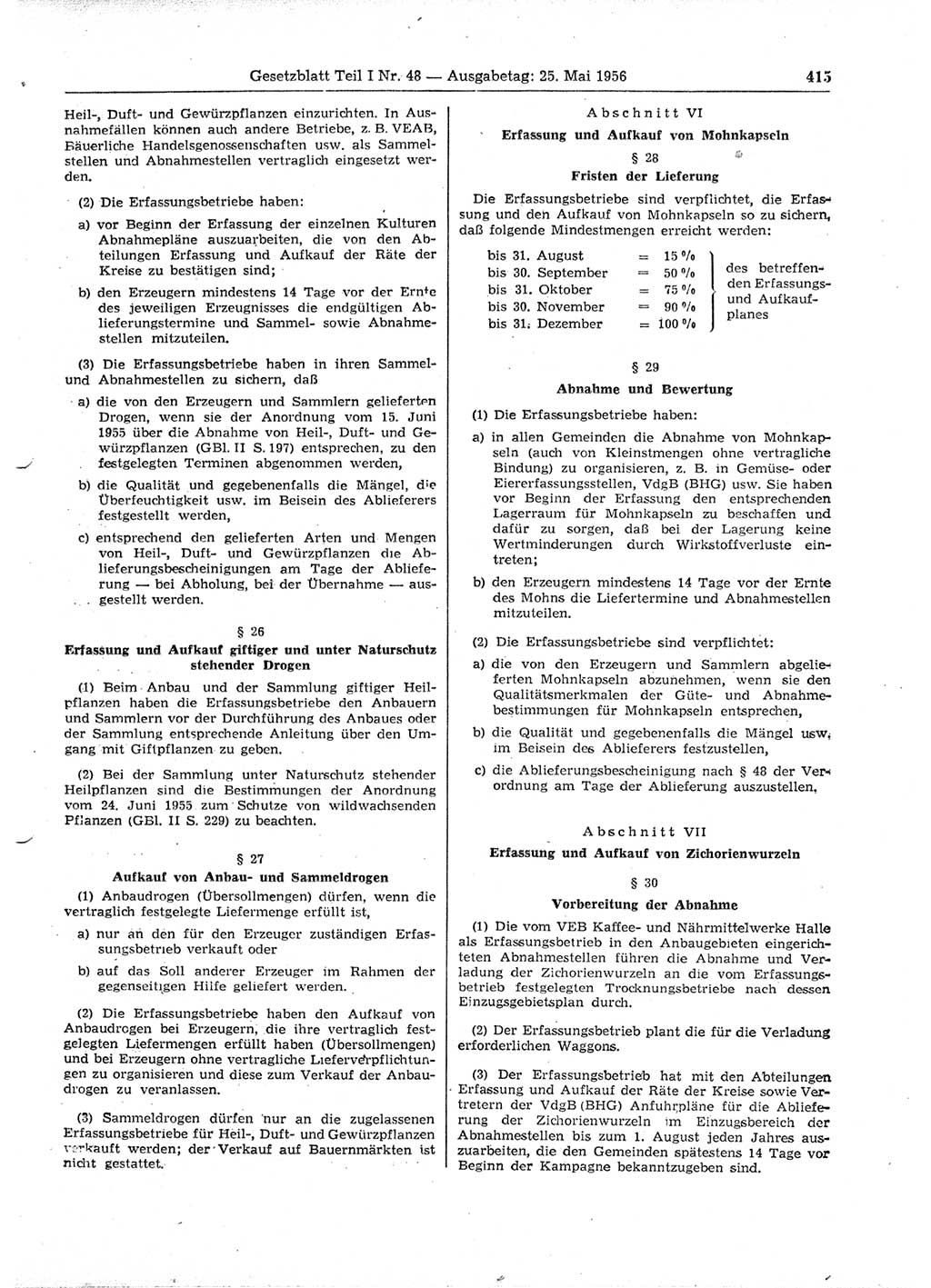 Gesetzblatt (GBl.) der Deutschen Demokratischen Republik (DDR) Teil Ⅰ 1956, Seite 415 (GBl. DDR Ⅰ 1956, S. 415)