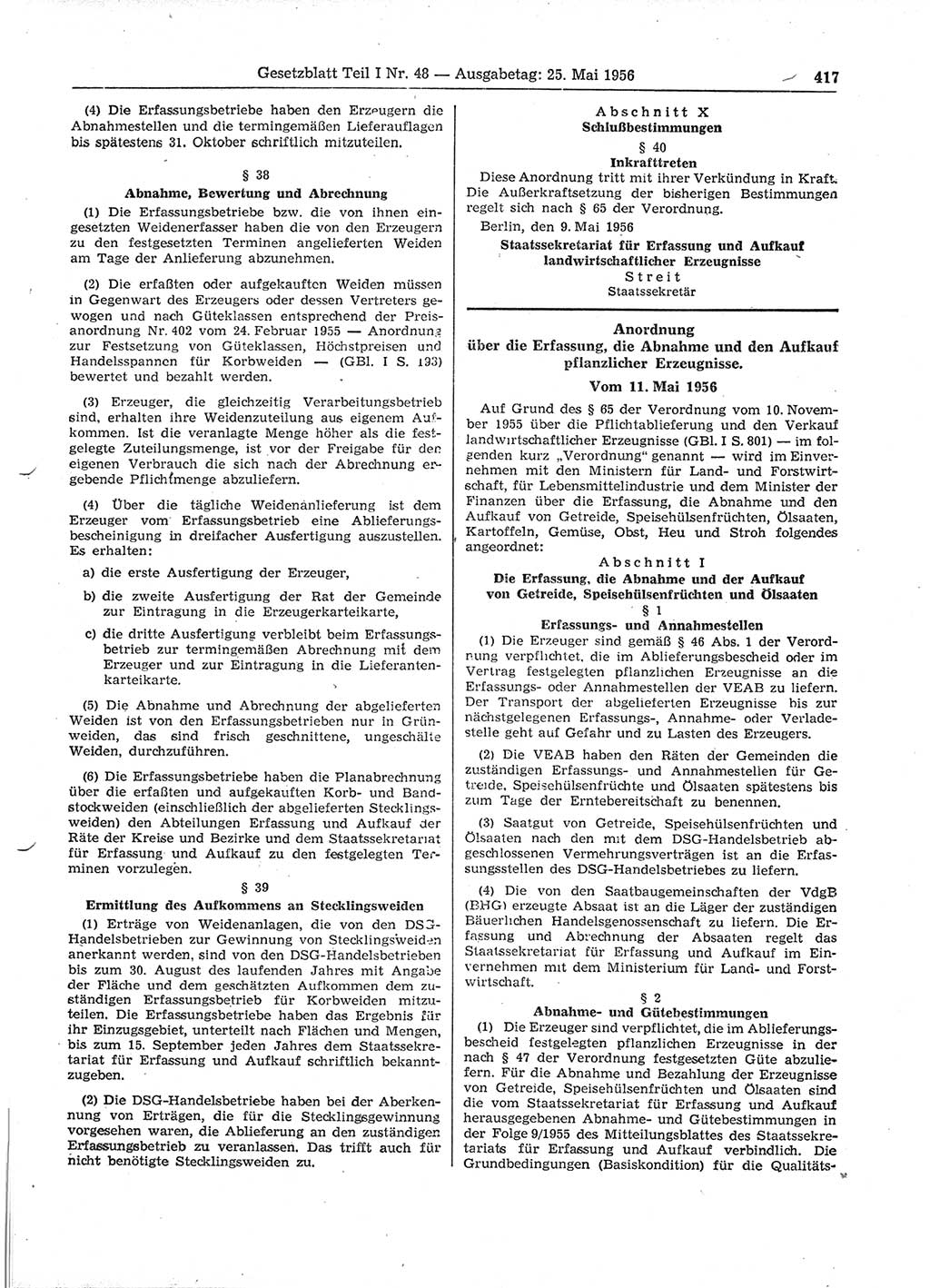 Gesetzblatt (GBl.) der Deutschen Demokratischen Republik (DDR) Teil Ⅰ 1956, Seite 417 (GBl. DDR Ⅰ 1956, S. 417)