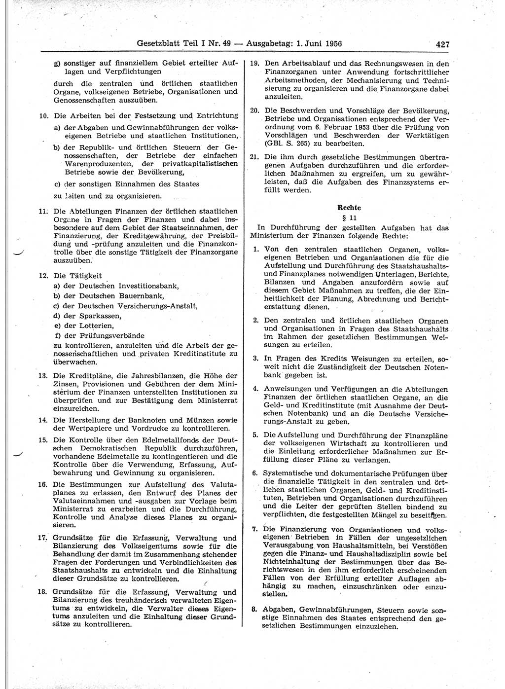 Gesetzblatt (GBl.) der Deutschen Demokratischen Republik (DDR) Teil Ⅰ 1956, Seite 427 (GBl. DDR Ⅰ 1956, S. 427)