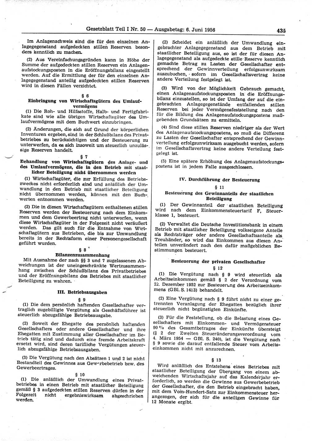 Gesetzblatt (GBl.) der Deutschen Demokratischen Republik (DDR) Teil Ⅰ 1956, Seite 435 (GBl. DDR Ⅰ 1956, S. 435)