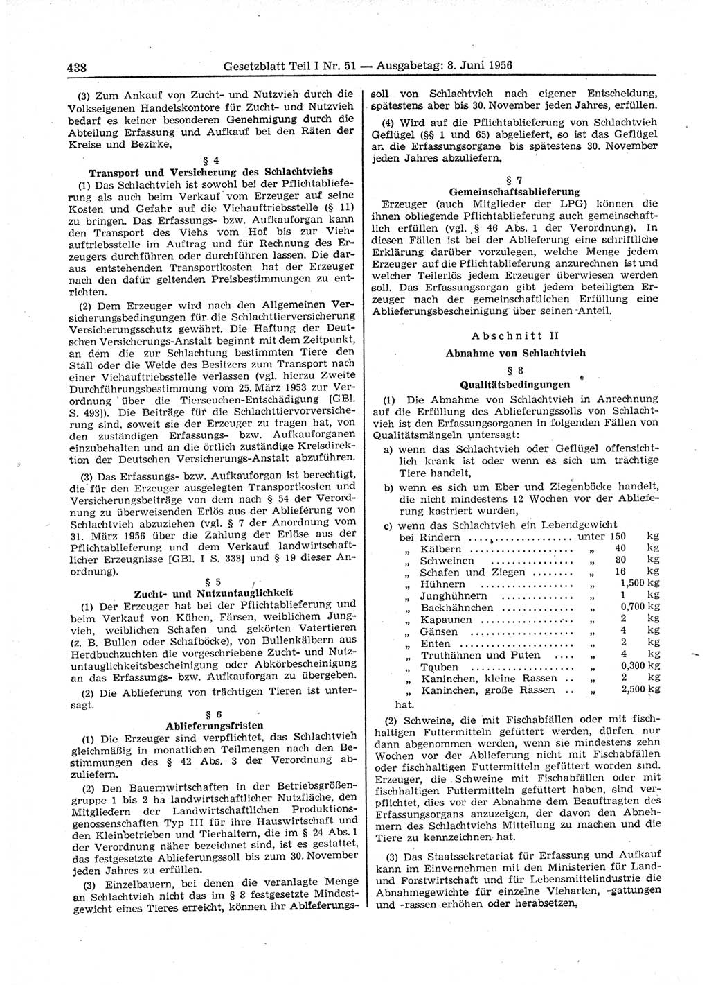 Gesetzblatt (GBl.) der Deutschen Demokratischen Republik (DDR) Teil Ⅰ 1956, Seite 438 (GBl. DDR Ⅰ 1956, S. 438)