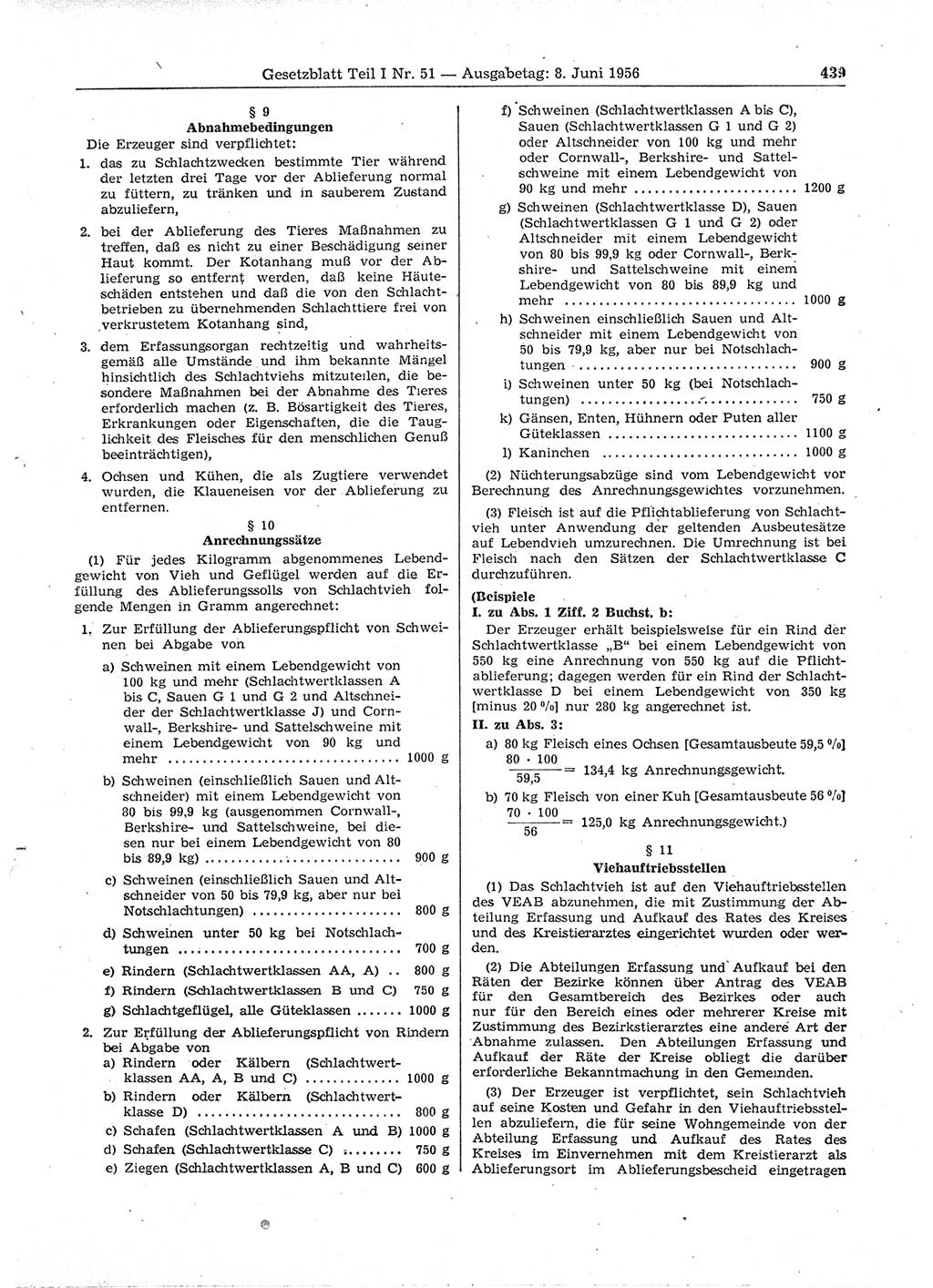 Gesetzblatt (GBl.) der Deutschen Demokratischen Republik (DDR) Teil Ⅰ 1956, Seite 439 (GBl. DDR Ⅰ 1956, S. 439)