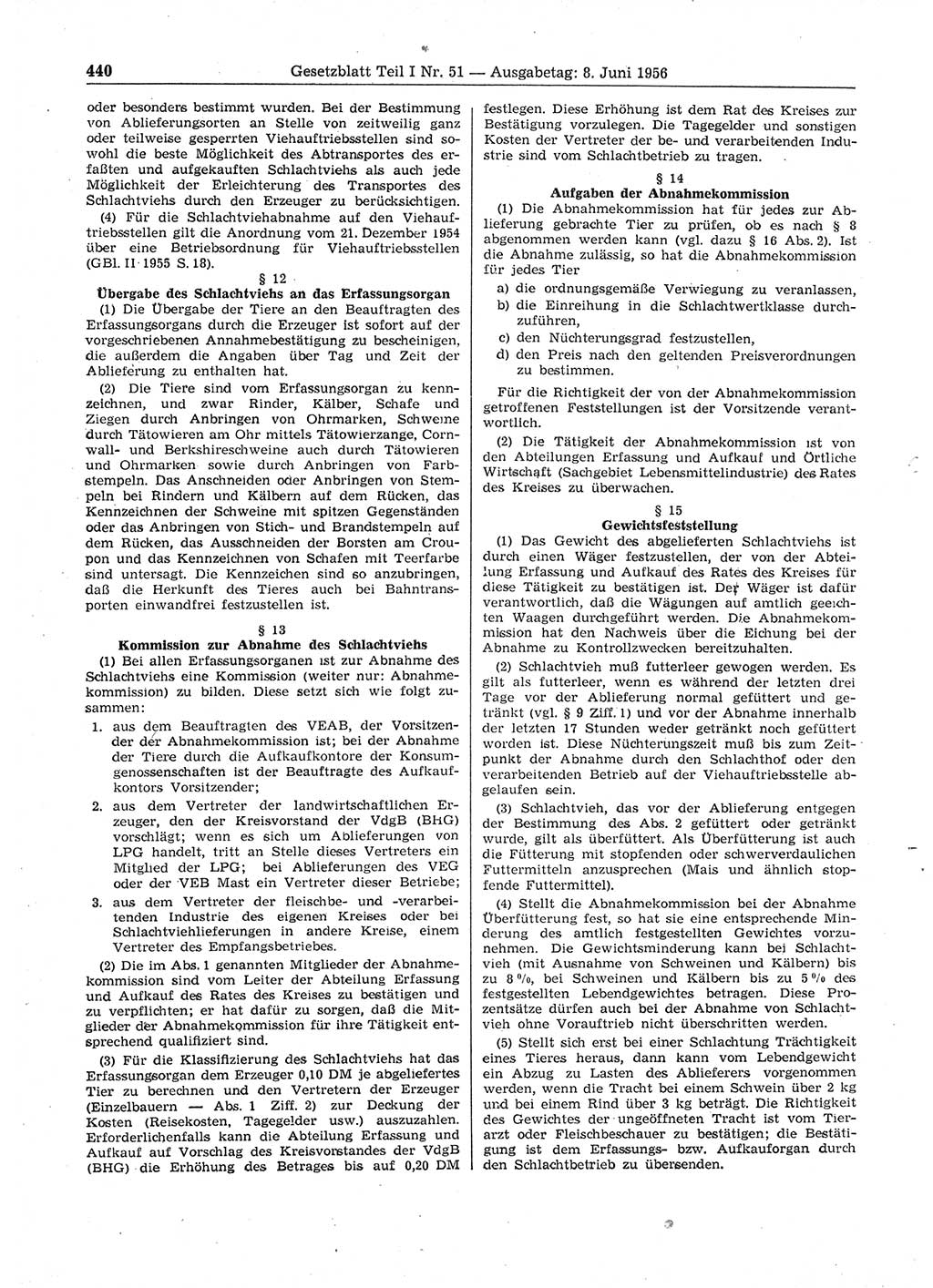 Gesetzblatt (GBl.) der Deutschen Demokratischen Republik (DDR) Teil Ⅰ 1956, Seite 440 (GBl. DDR Ⅰ 1956, S. 440)