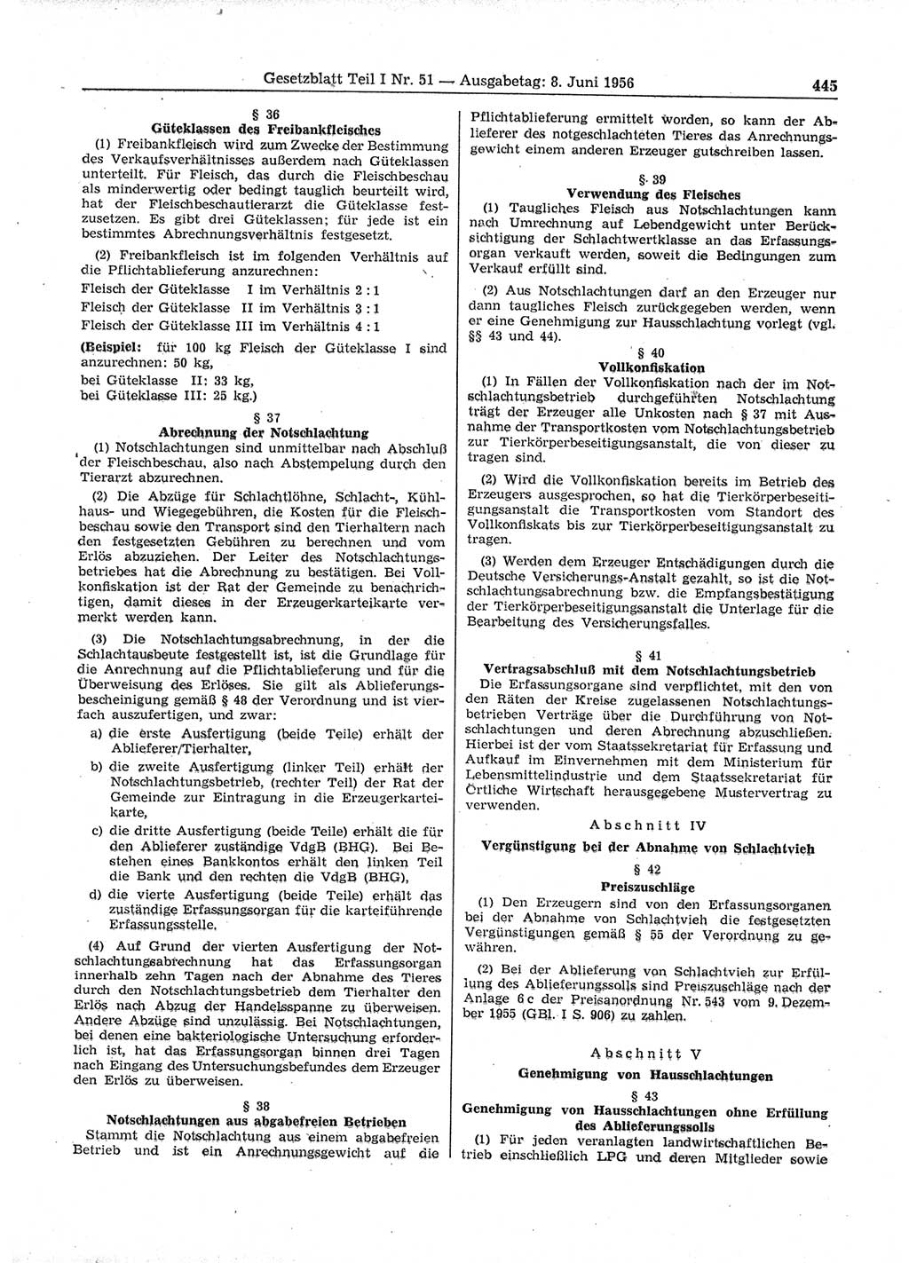 Gesetzblatt (GBl.) der Deutschen Demokratischen Republik (DDR) Teil Ⅰ 1956, Seite 445 (GBl. DDR Ⅰ 1956, S. 445)
