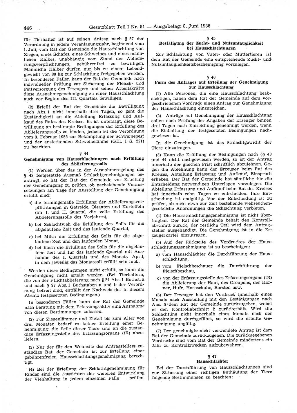 Gesetzblatt (GBl.) der Deutschen Demokratischen Republik (DDR) Teil Ⅰ 1956, Seite 446 (GBl. DDR Ⅰ 1956, S. 446)