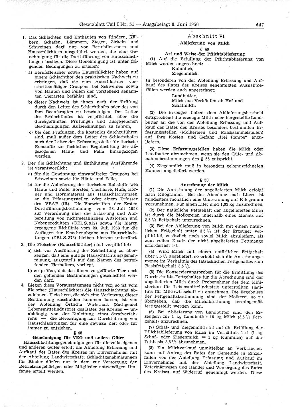 Gesetzblatt (GBl.) der Deutschen Demokratischen Republik (DDR) Teil Ⅰ 1956, Seite 447 (GBl. DDR Ⅰ 1956, S. 447)