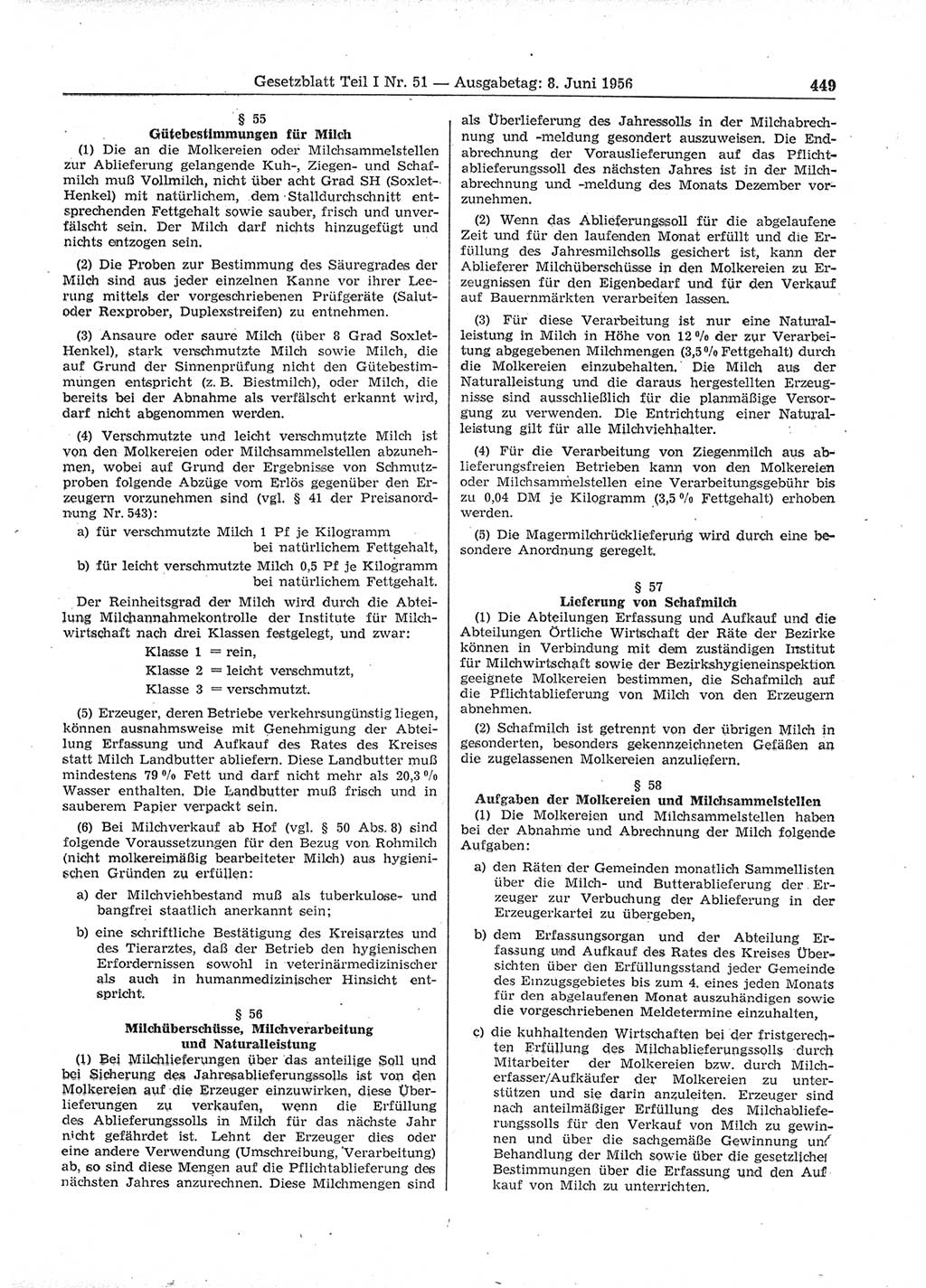 Gesetzblatt (GBl.) der Deutschen Demokratischen Republik (DDR) Teil Ⅰ 1956, Seite 449 (GBl. DDR Ⅰ 1956, S. 449)